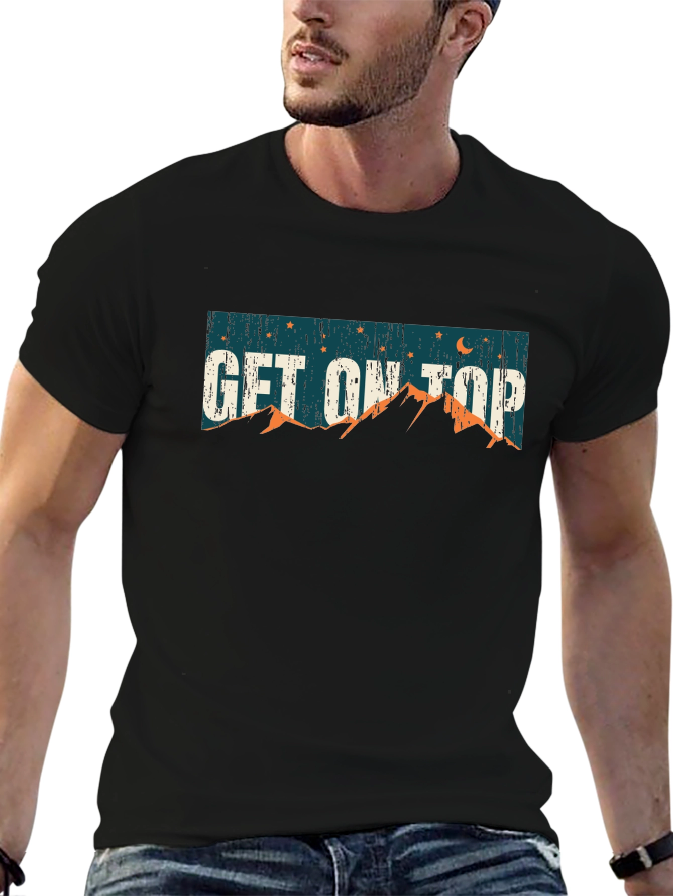 Get on Top Black Graphic T-Shirt