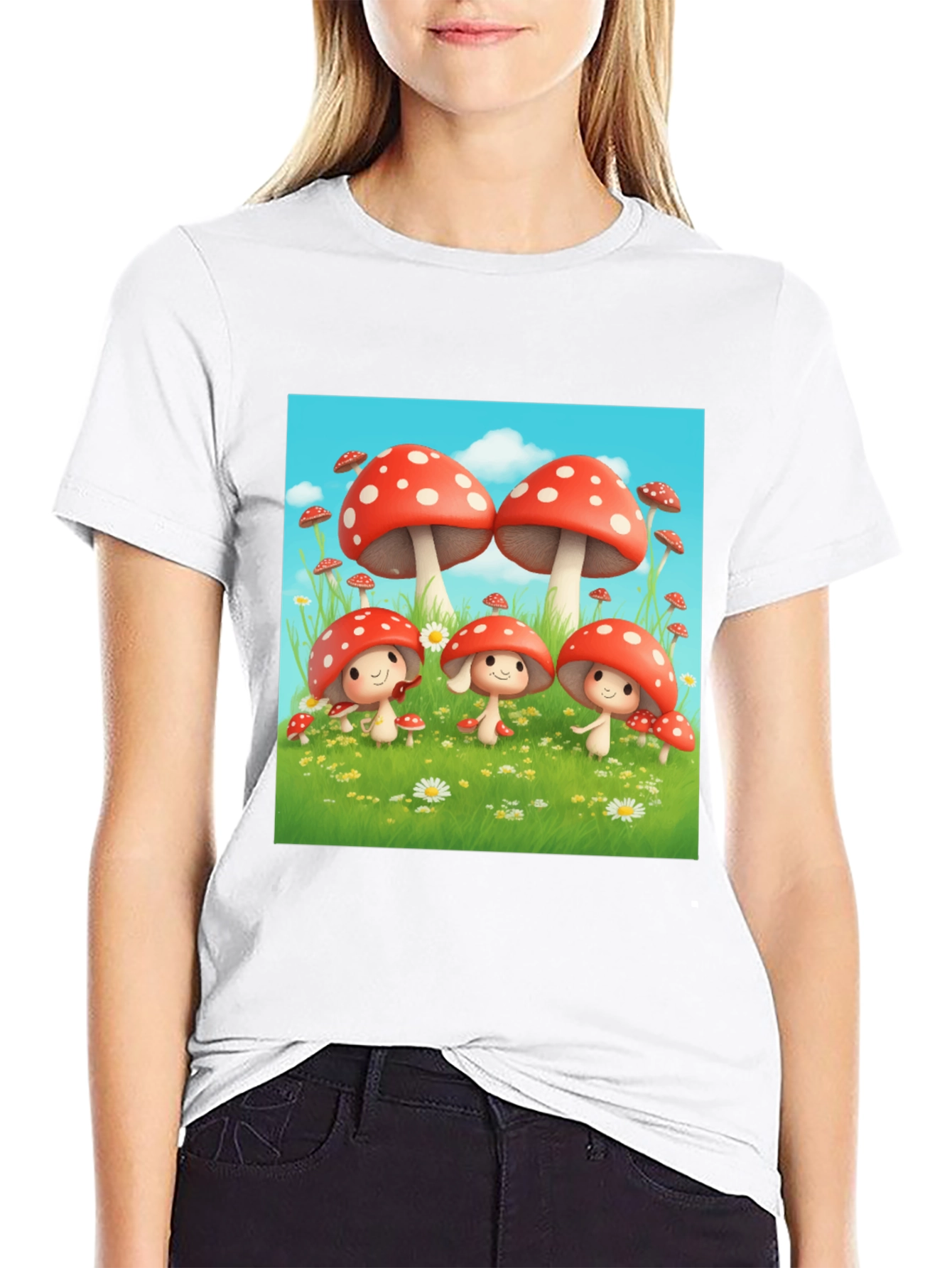 Mushroom Crew Graphic Tee - Black Cotton Shirt