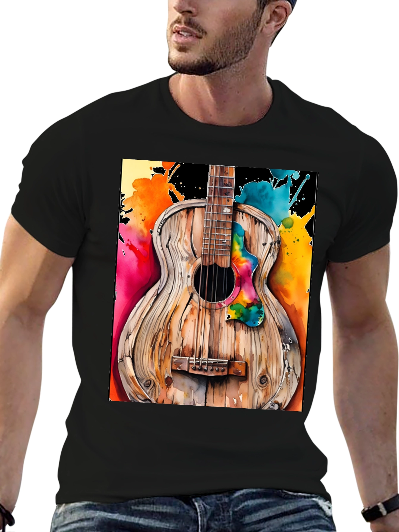 Rustic Watercolor Guitar Tee