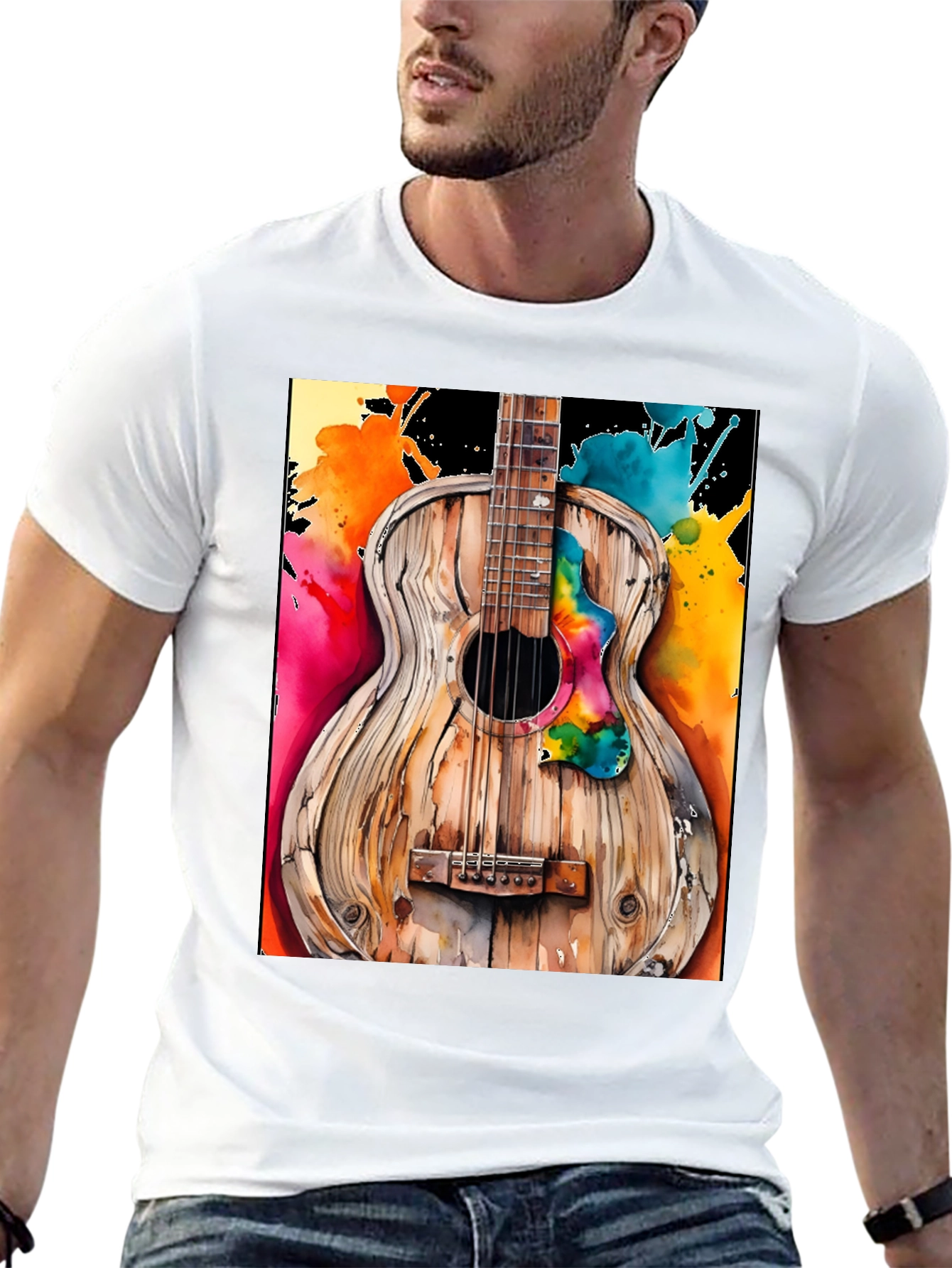 Rustic Watercolor Guitar Tee