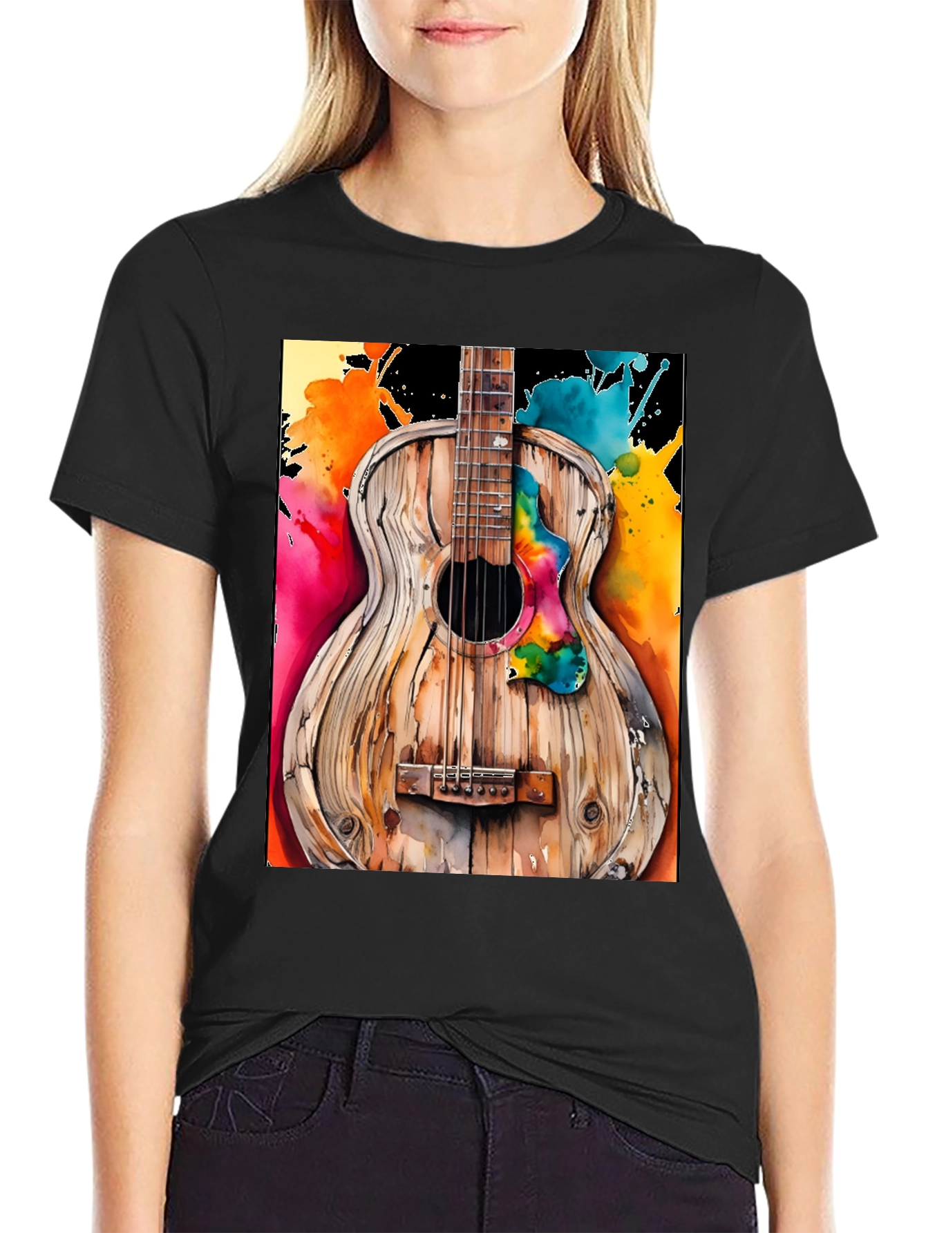 Rustic Watercolor Guitar Tee