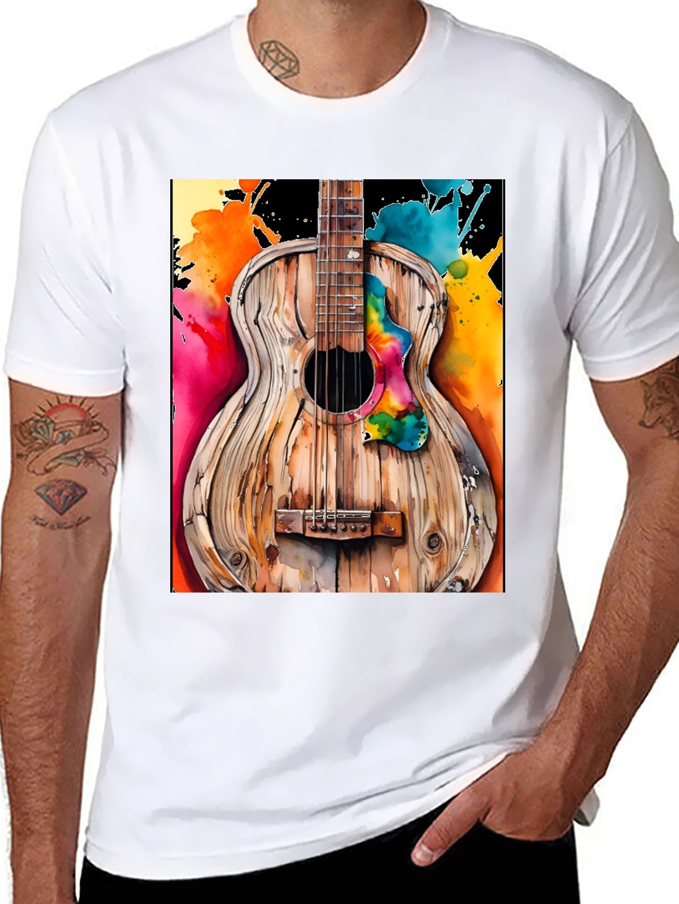 Rustic Watercolor Guitar Tee