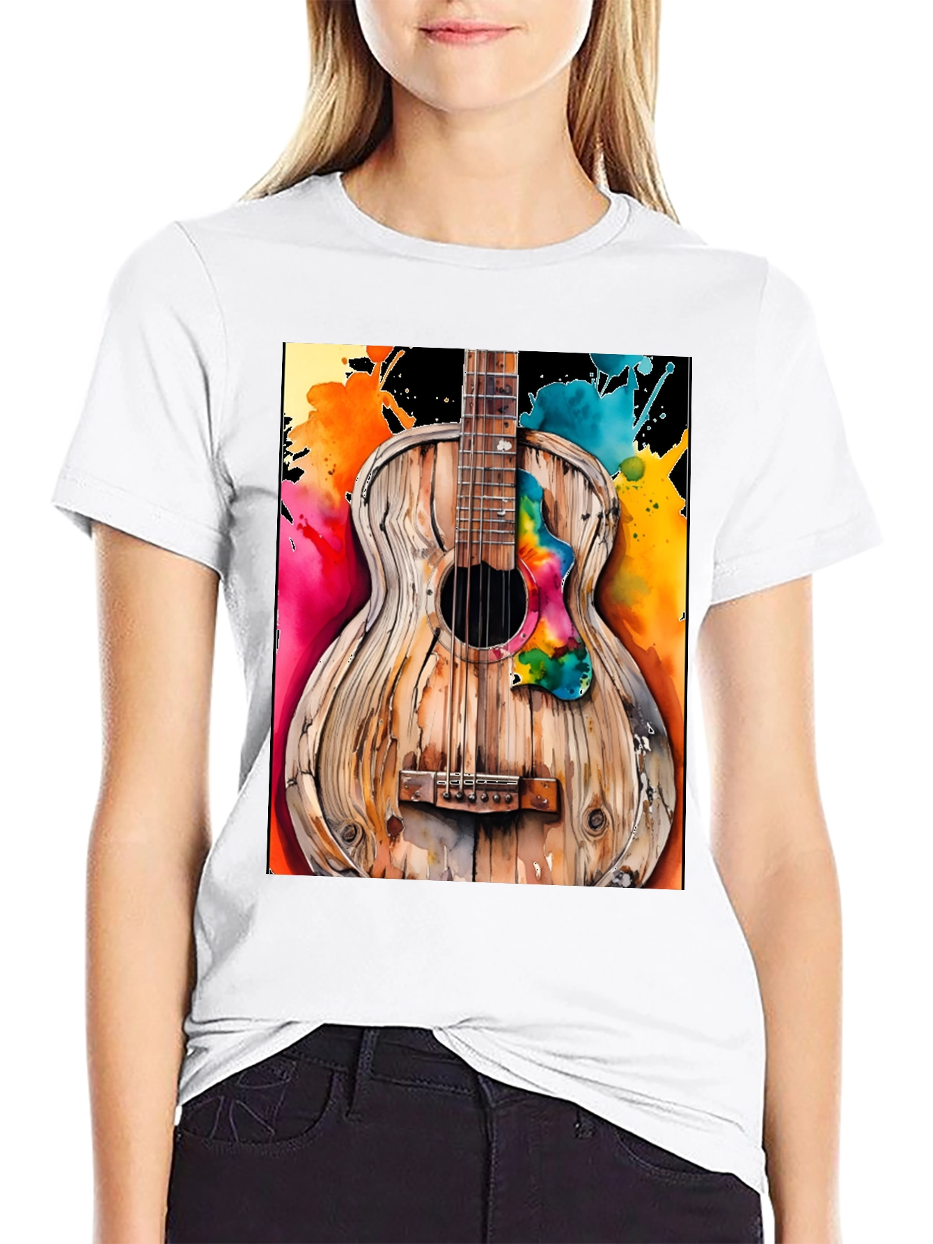 Rustic Watercolor Guitar Tee