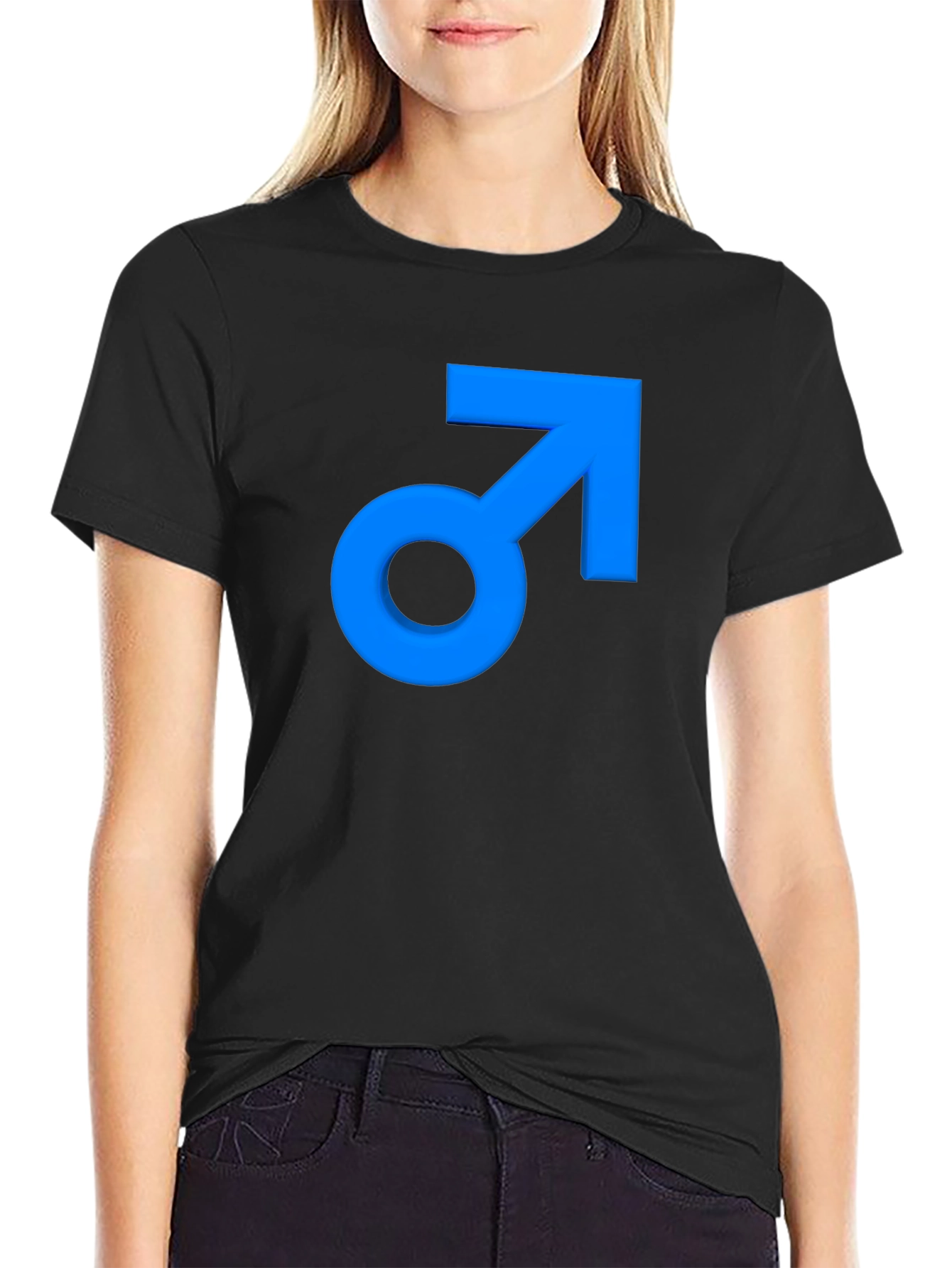 Mens Black T-Shirt with Blue Male Symbol Graphic