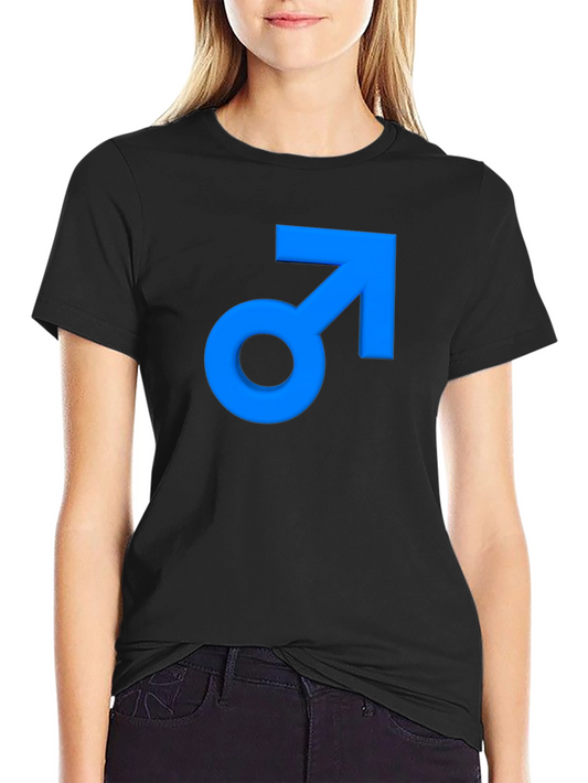 Mens Black T-Shirt with Blue Male Symbol Graphic