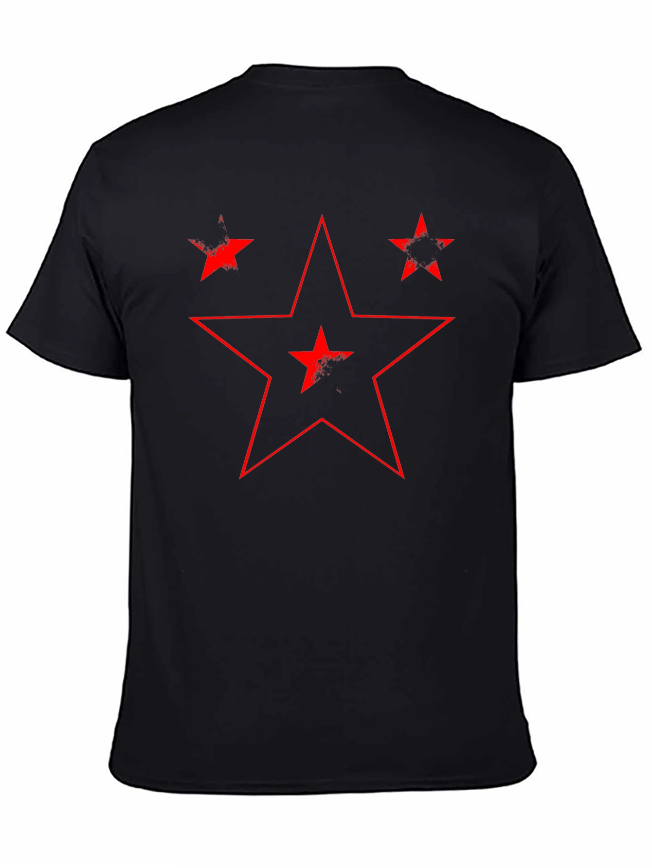Distressed Red Star Graphic Black T-Shirt