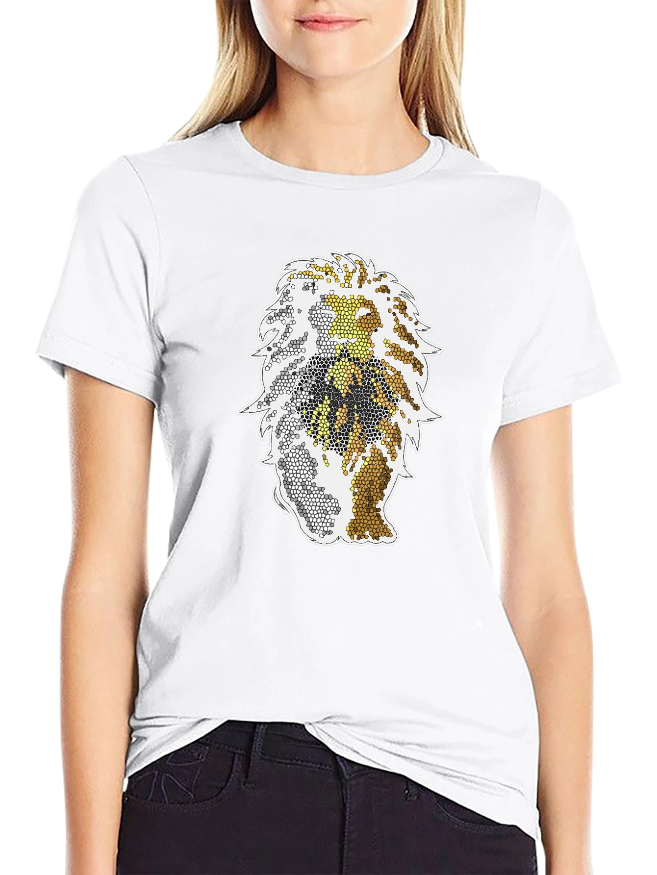 Mosaic Lion Graphic Tee - Stylish Black T-Shirt
