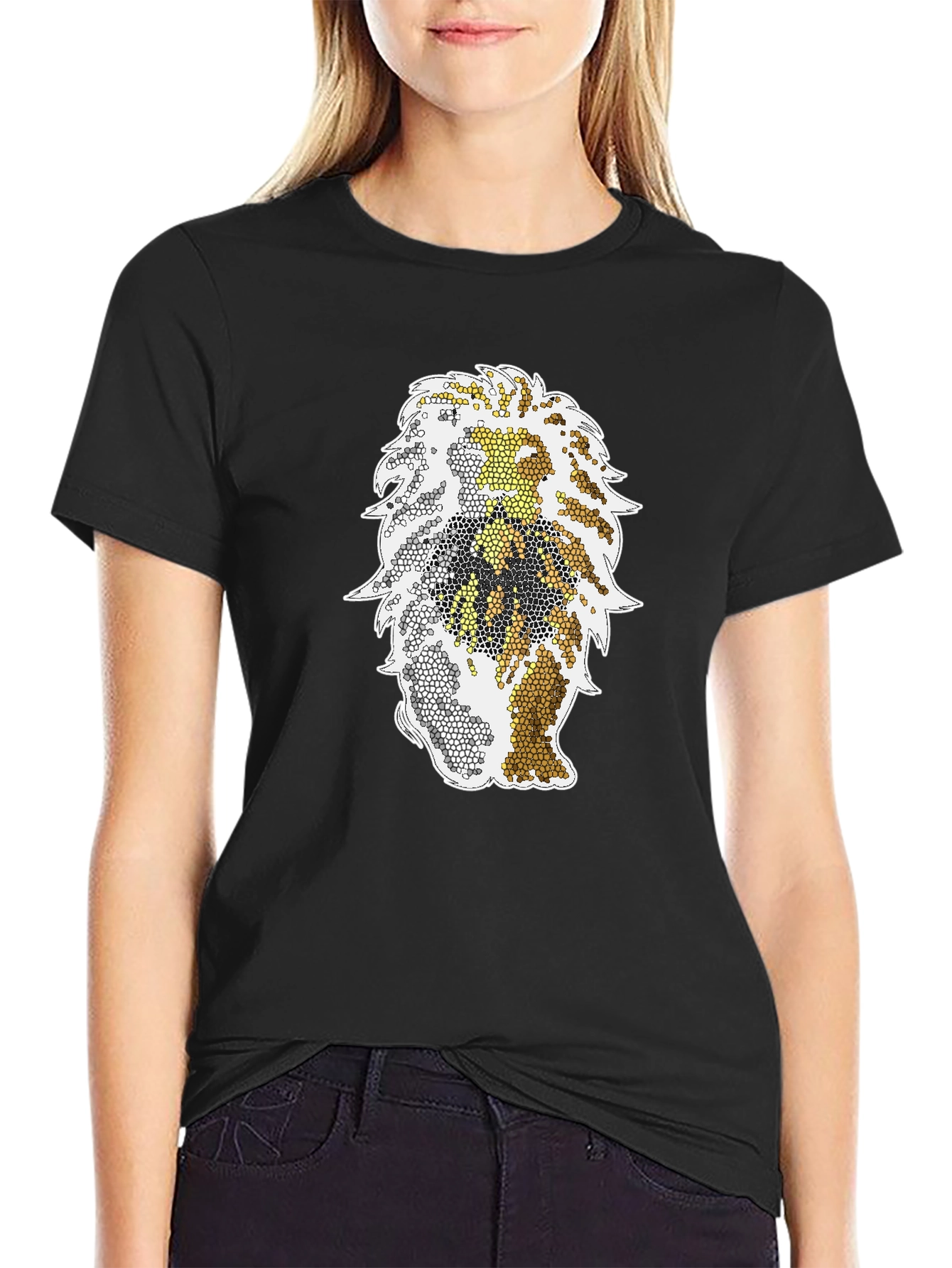 Mosaic Lion Graphic Tee - Stylish Black T-Shirt