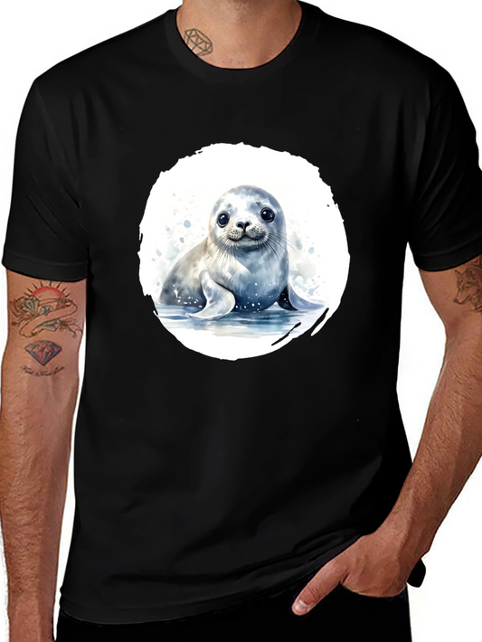Cute Seal Graphic T-Shirt - Black