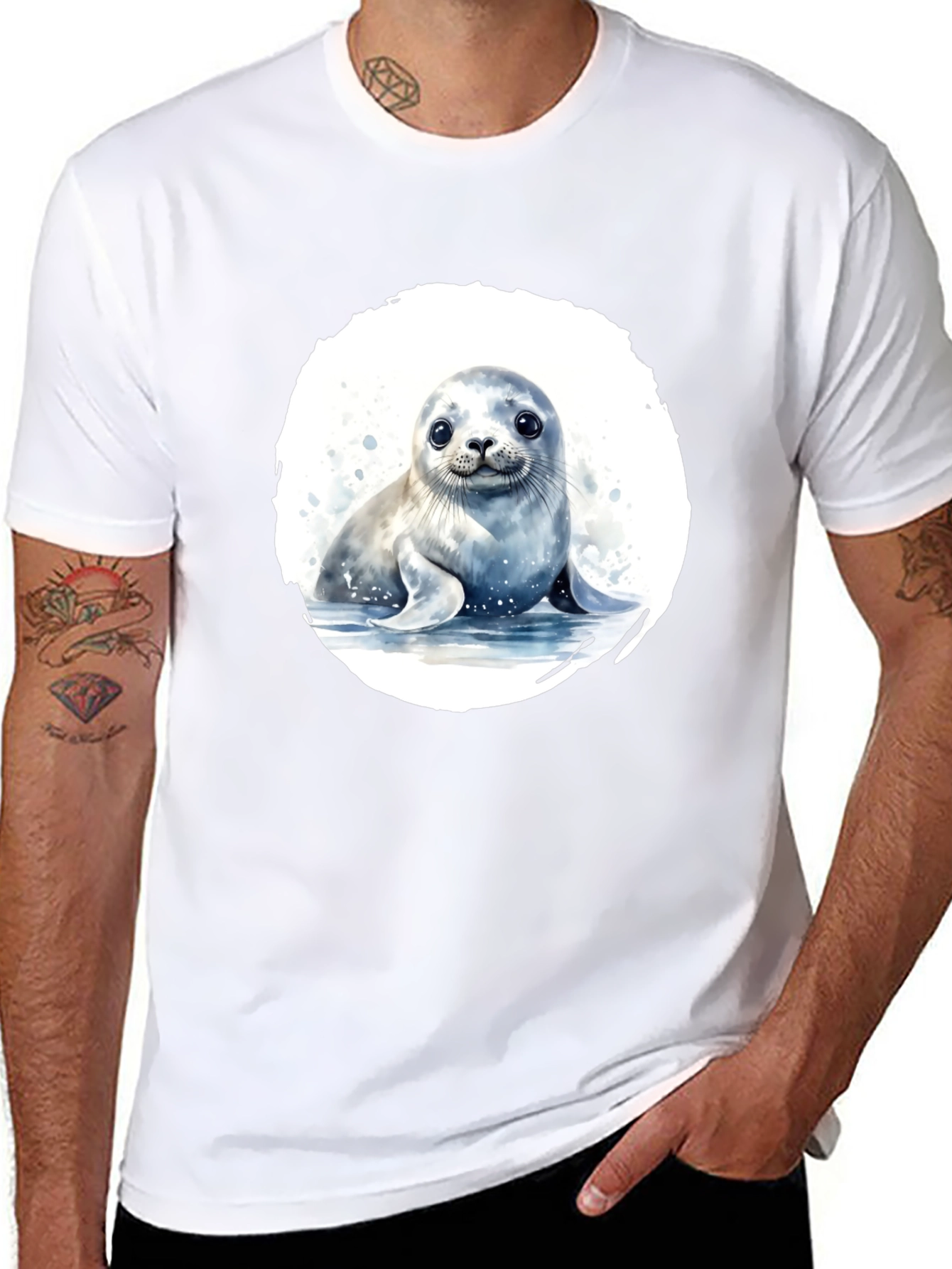 Cute Seal Graphic T-Shirt - Black