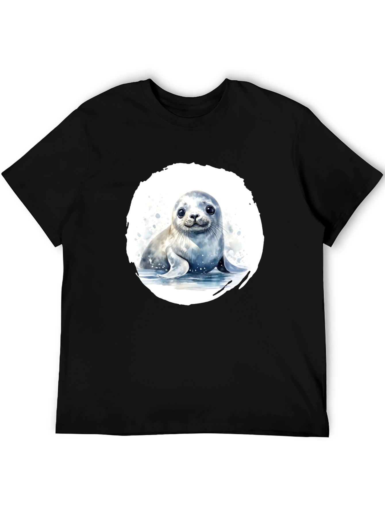 Cute Seal Graphic T-Shirt - Black