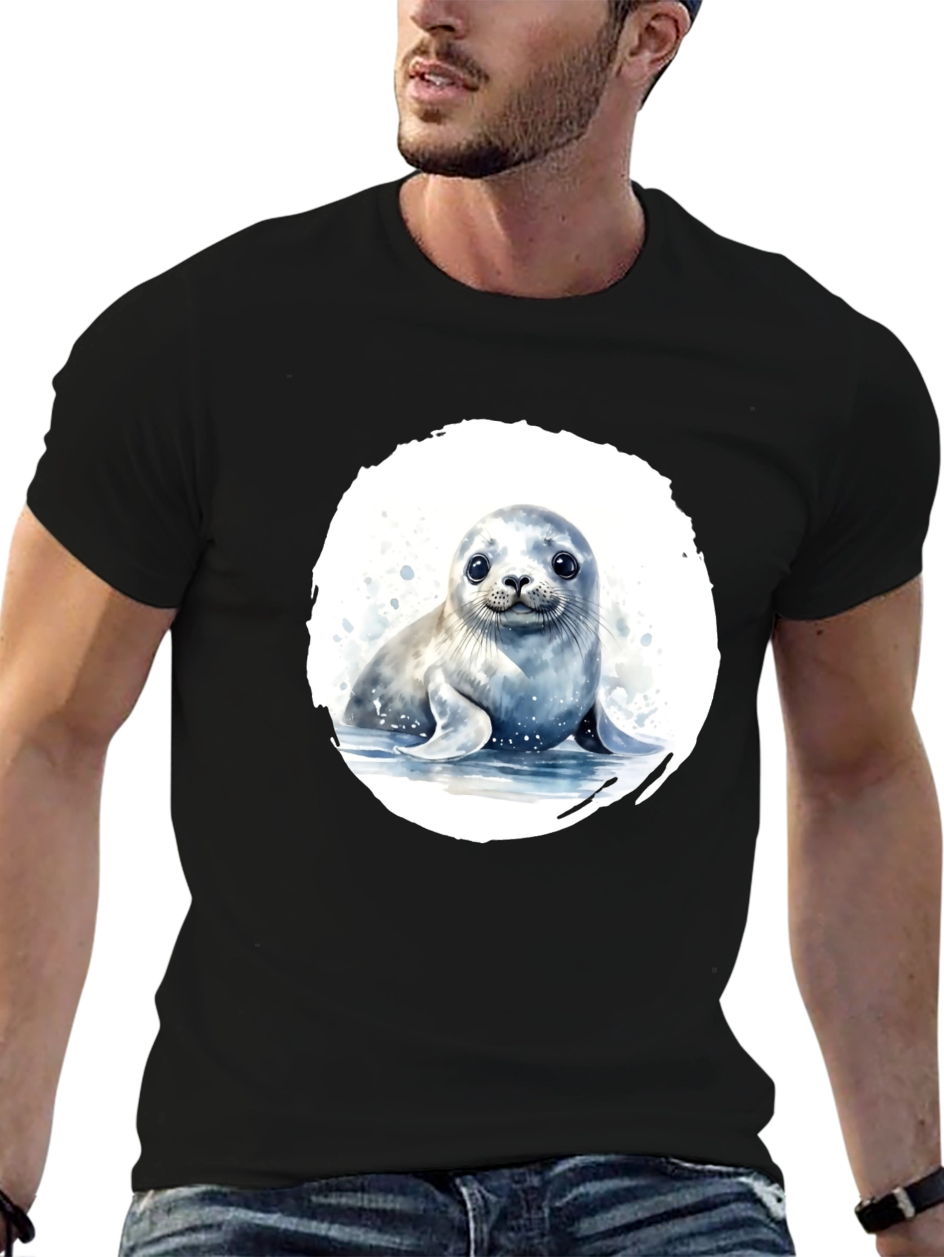 Cute Seal Graphic T-Shirt - Black