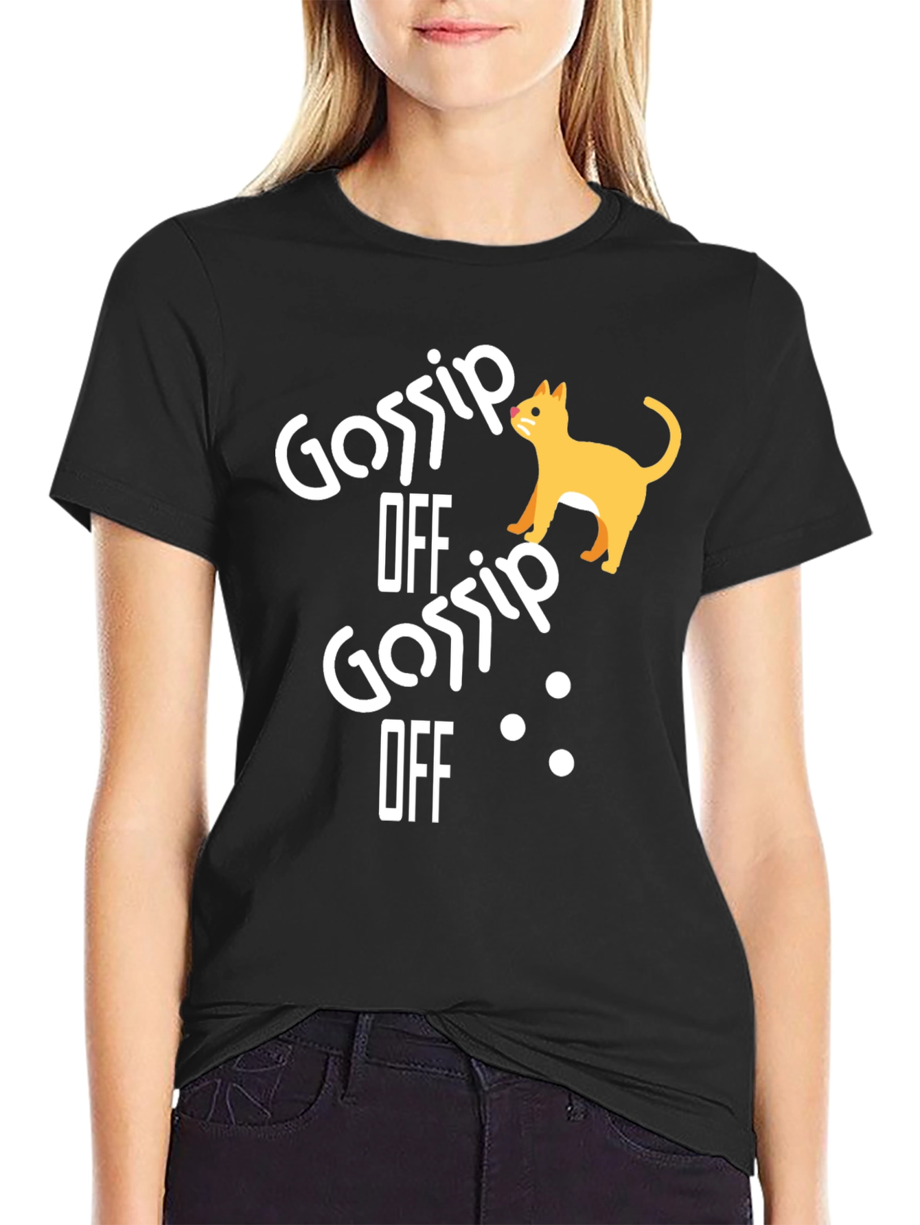 Gossip Off Cat Graphic Tee - Unisex Black T-Shirt