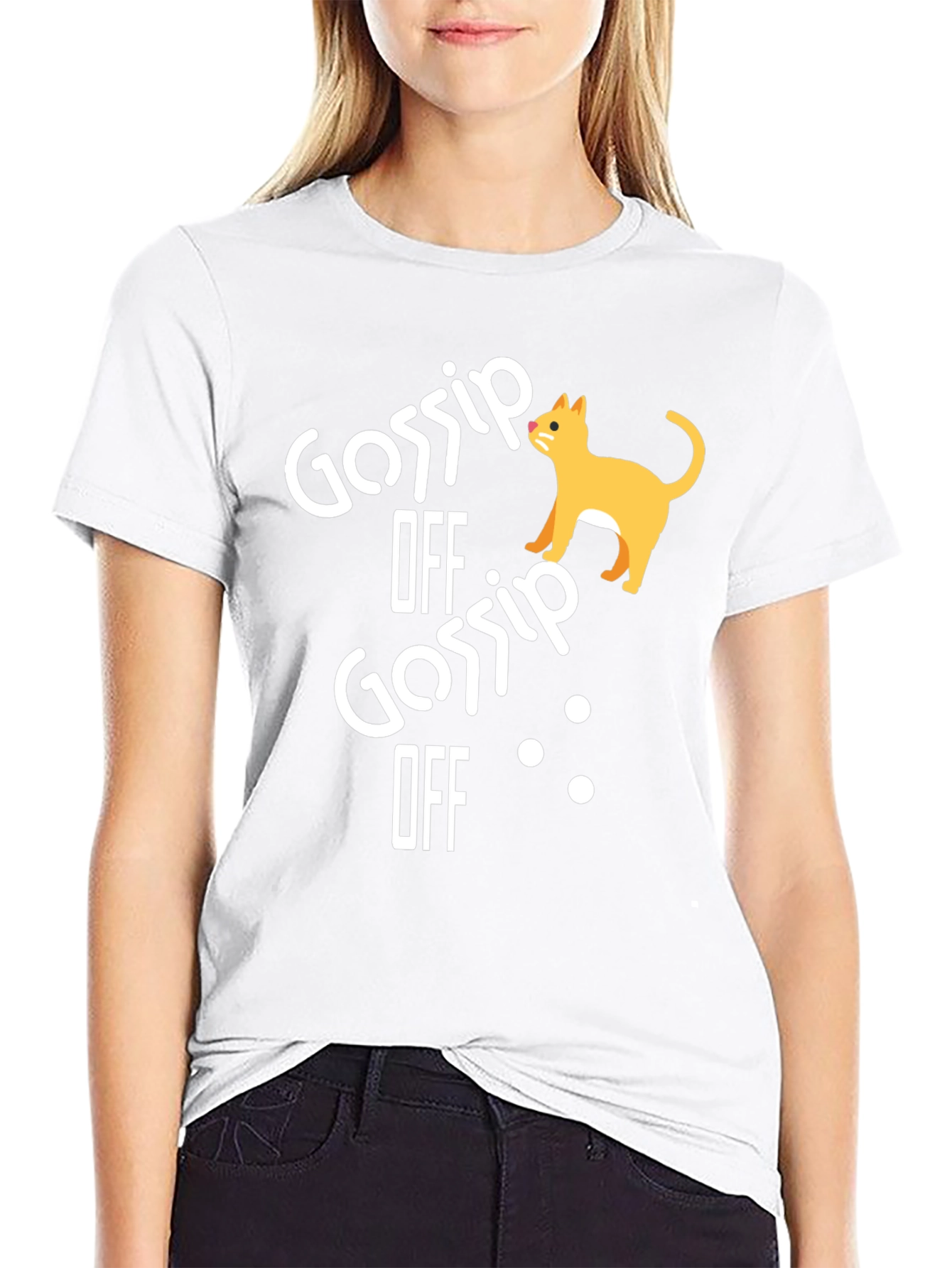 Gossip Off Cat Graphic Tee - Unisex Black T-Shirt