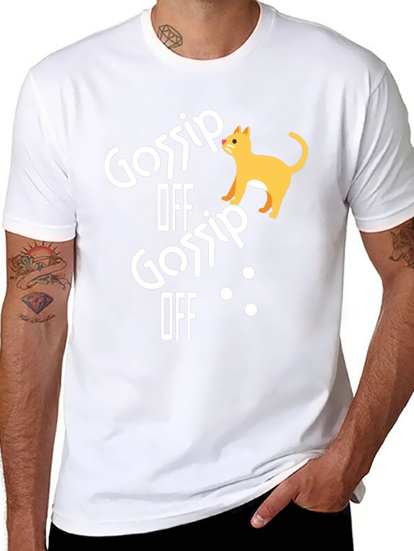Gossip Off Cat Graphic Tee - Unisex Black T-Shirt