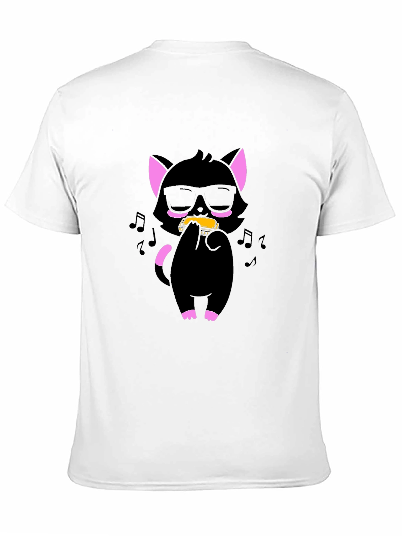 Cool Cat Harmonica T-Shirt - Black Cotton Tee