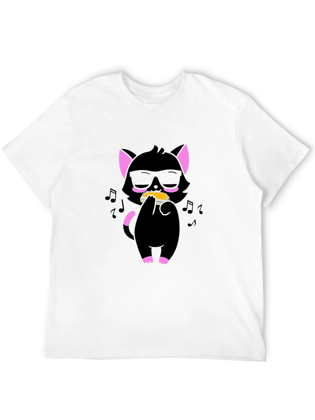 Cool Cat Harmonica T-Shirt - Black Cotton Tee