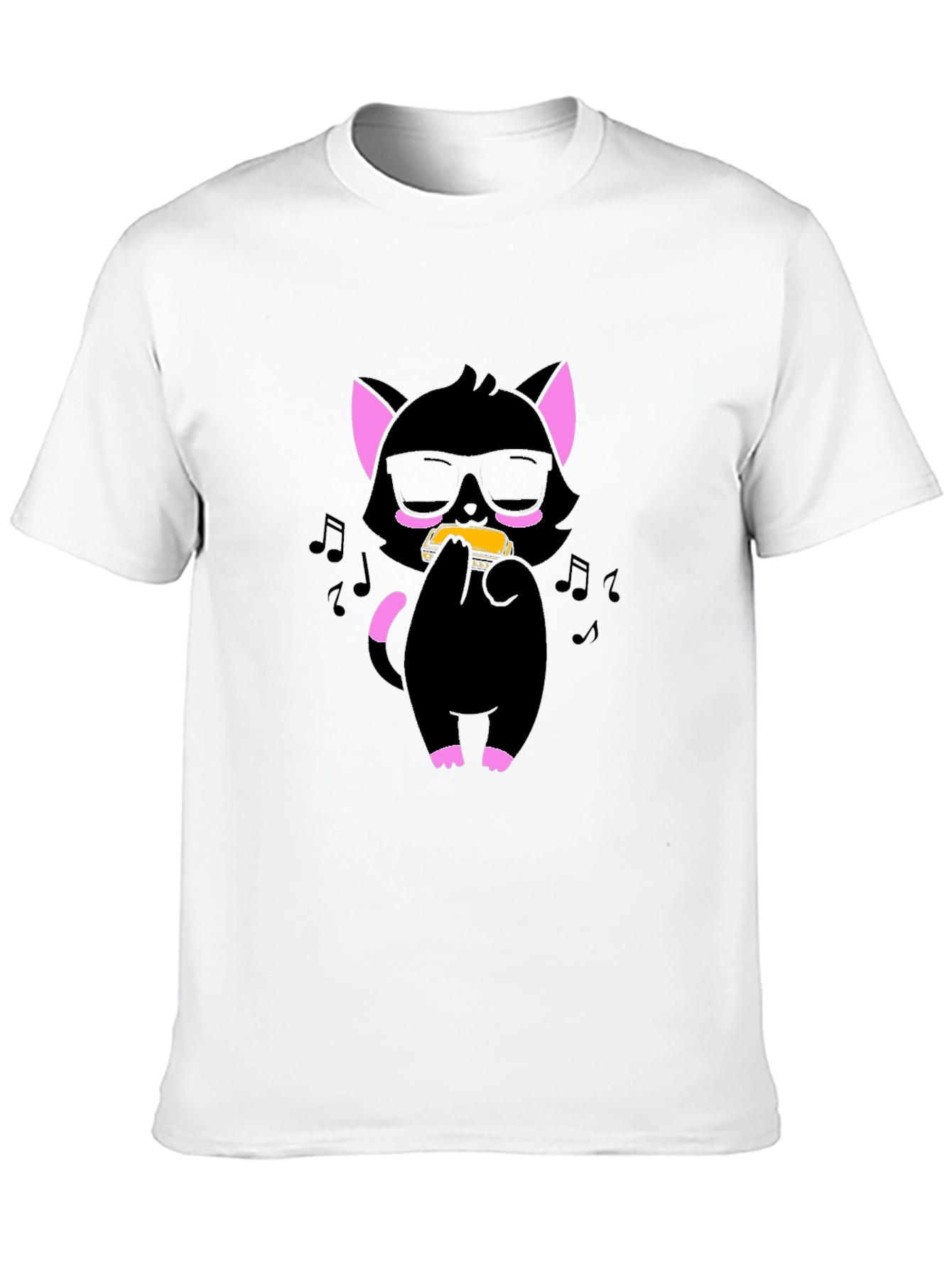 Cool Cat Harmonica T-Shirt - Black Cotton Tee