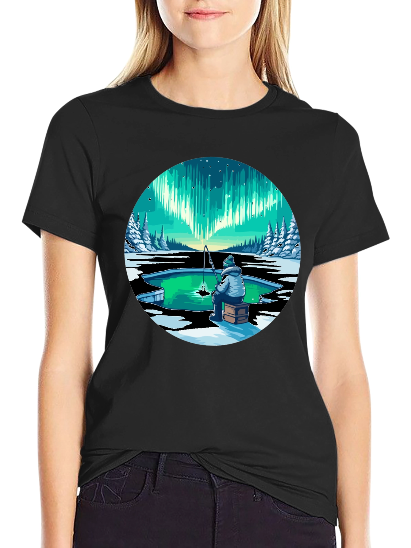 Aurora Ice Fishing Graphic Tee - Black