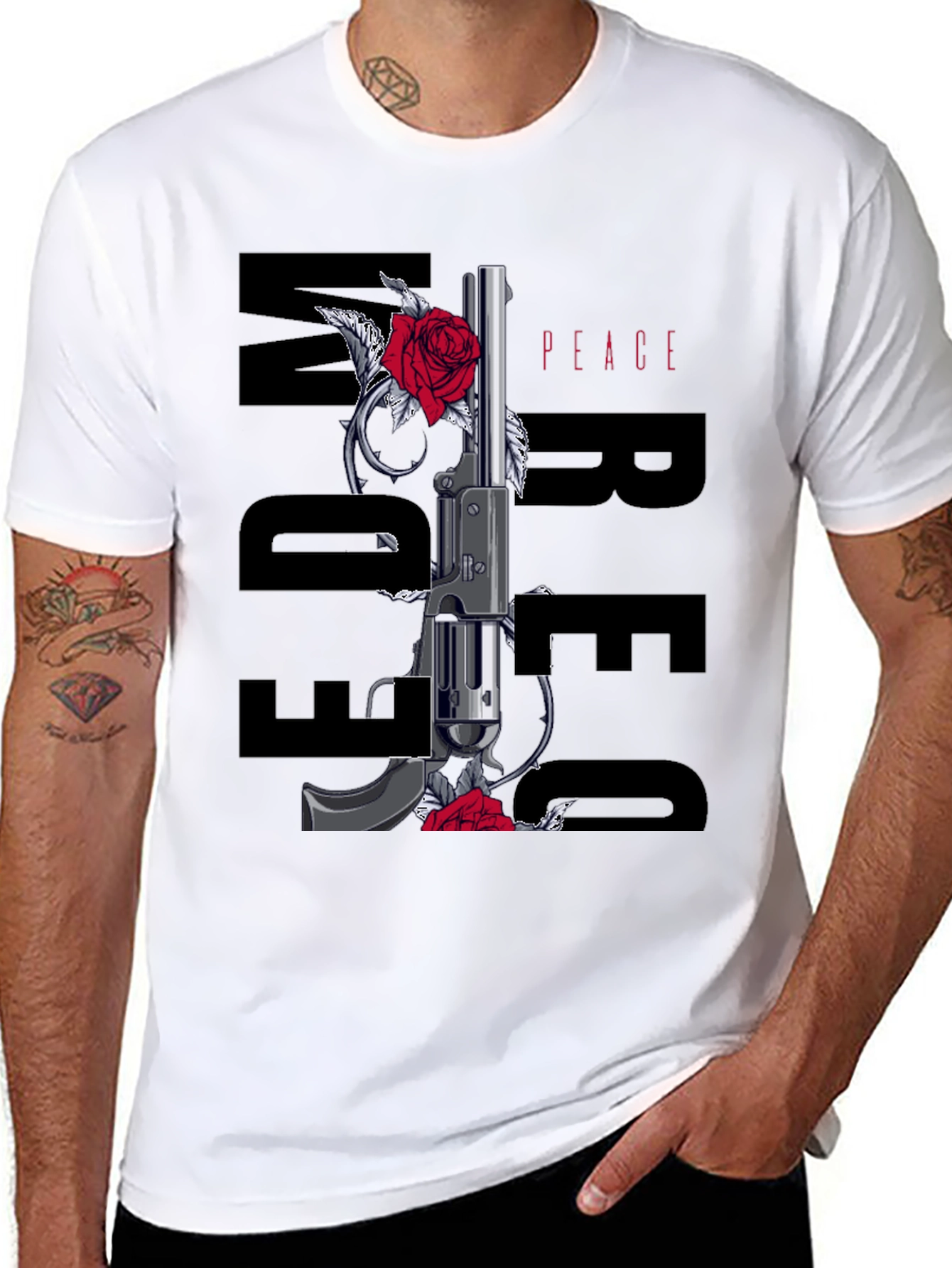 Freedom Peace Gun & Roses Graphic Tee