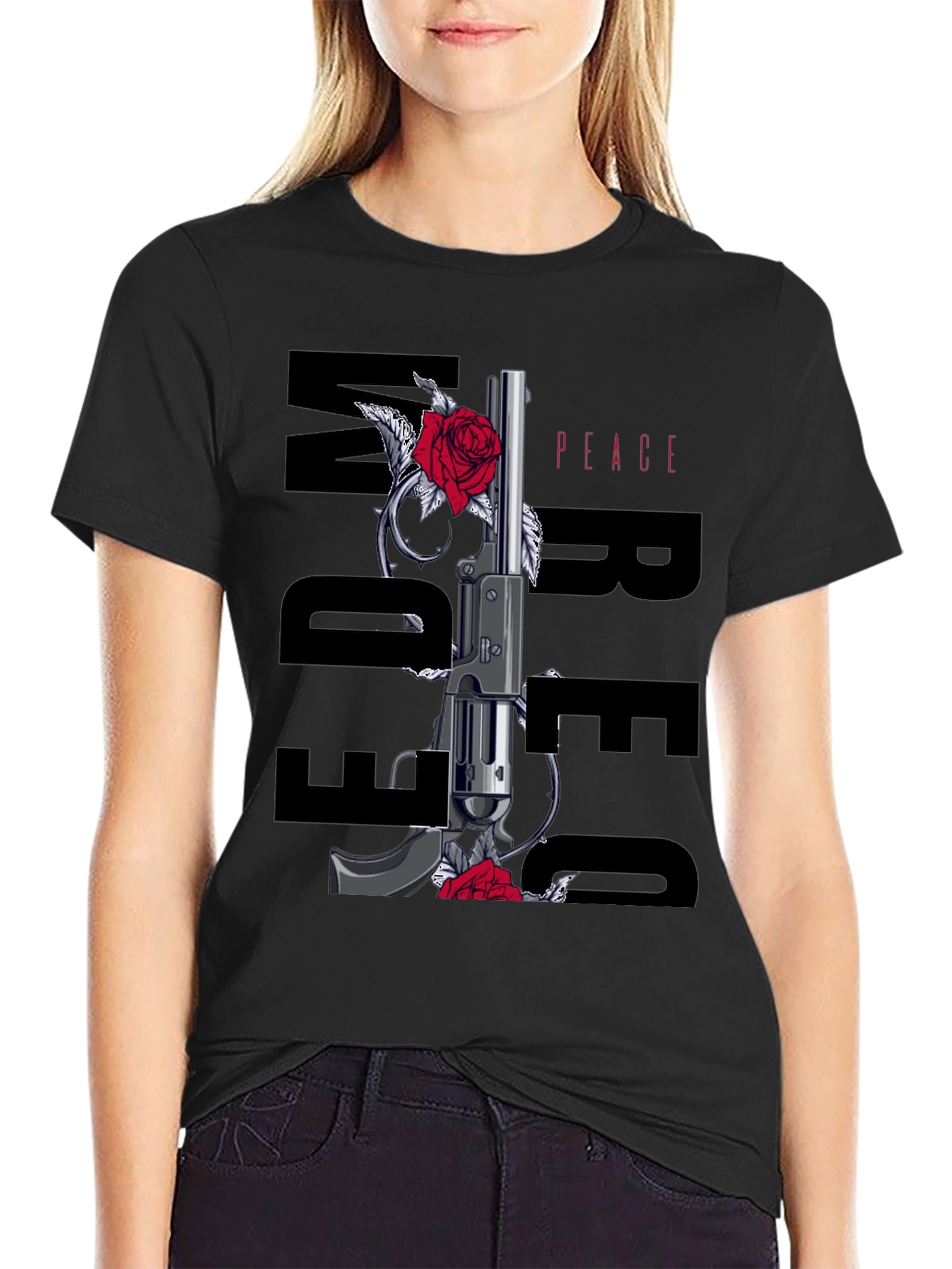 Freedom Peace Gun & Roses Graphic Tee