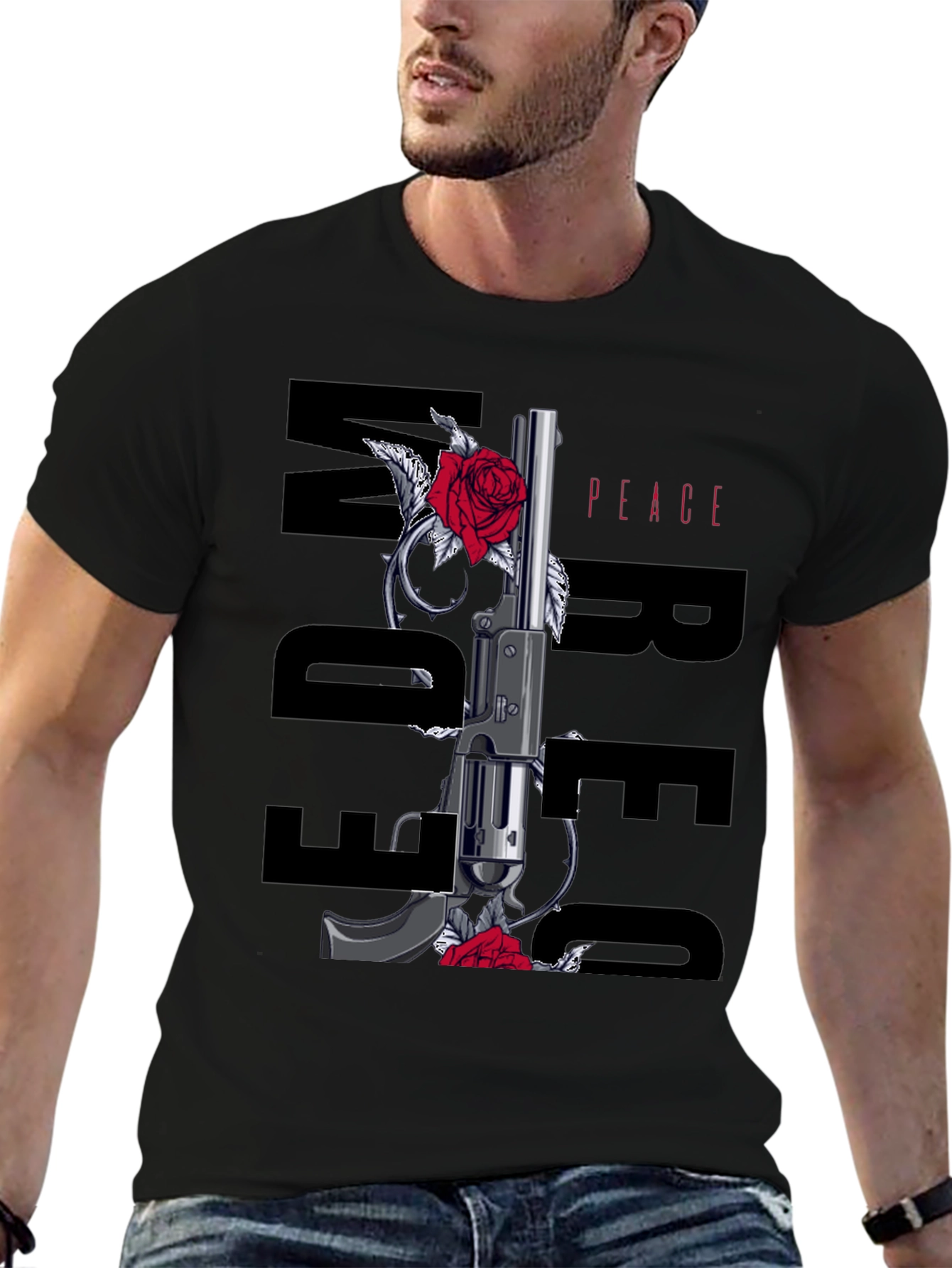Freedom Peace Gun & Roses Graphic Tee