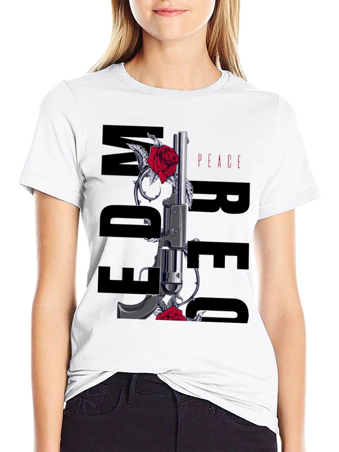 Freedom Peace Gun & Roses Graphic Tee