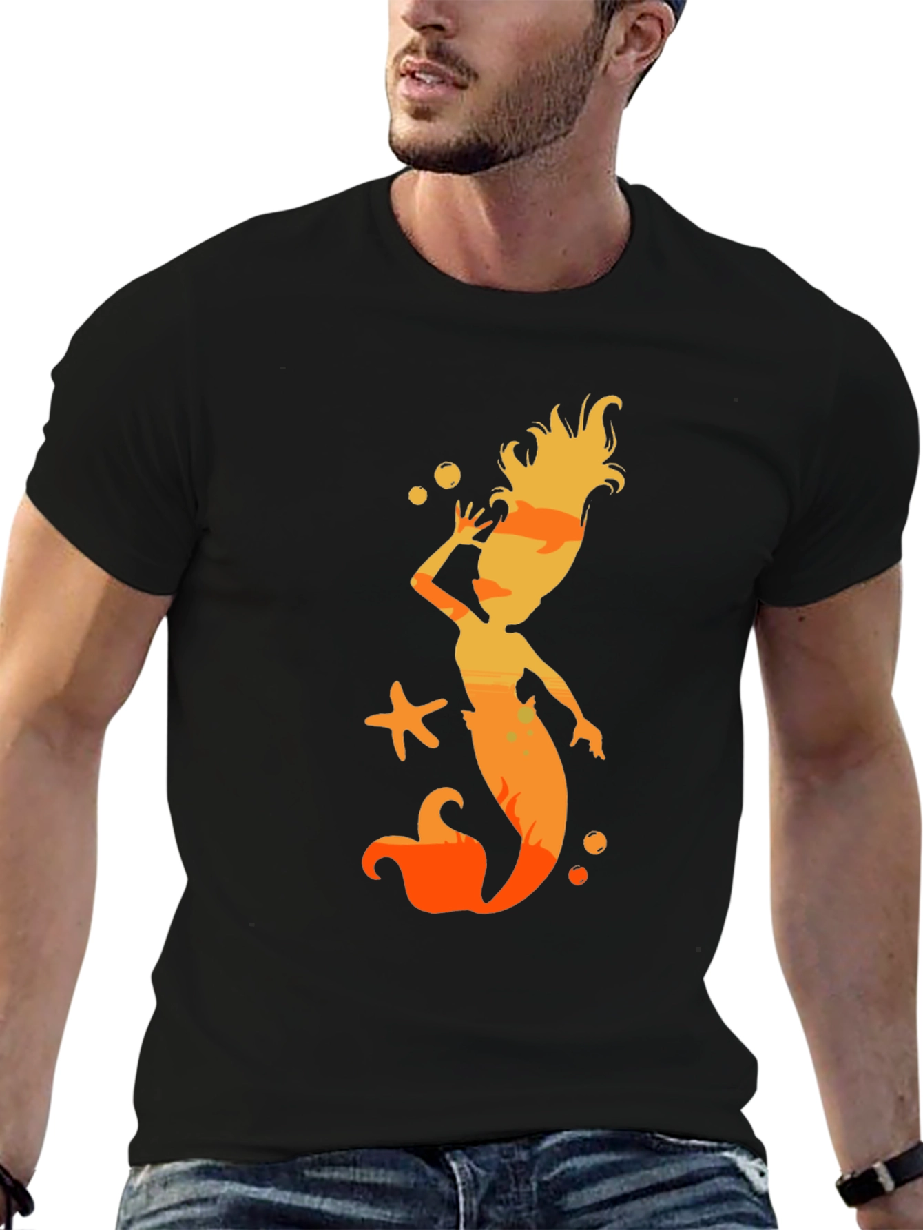 Mermaid Silhouette Graphic Black T-Shirt