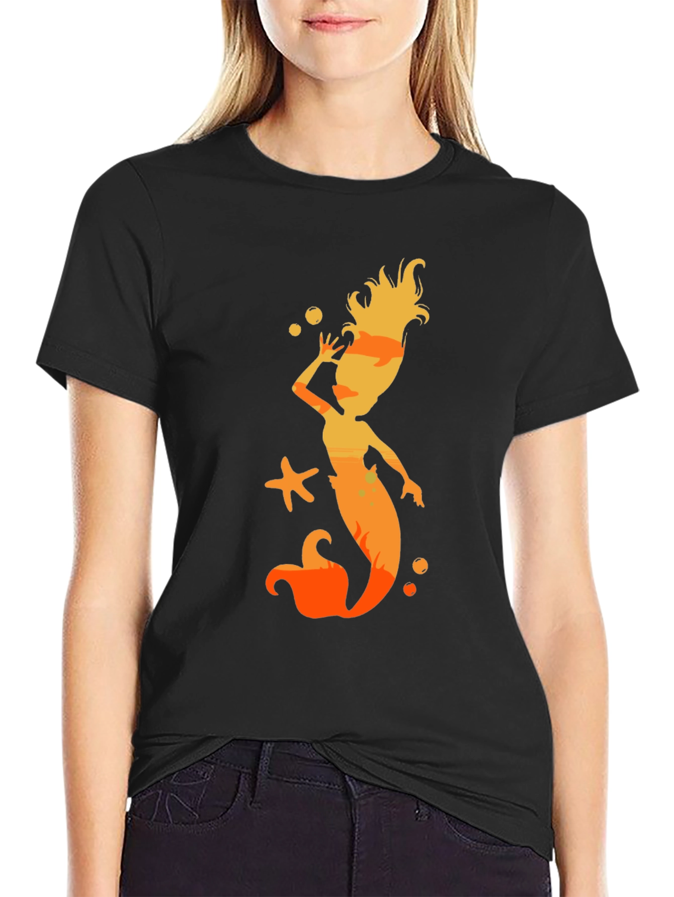 Mermaid Silhouette Graphic Black T-Shirt