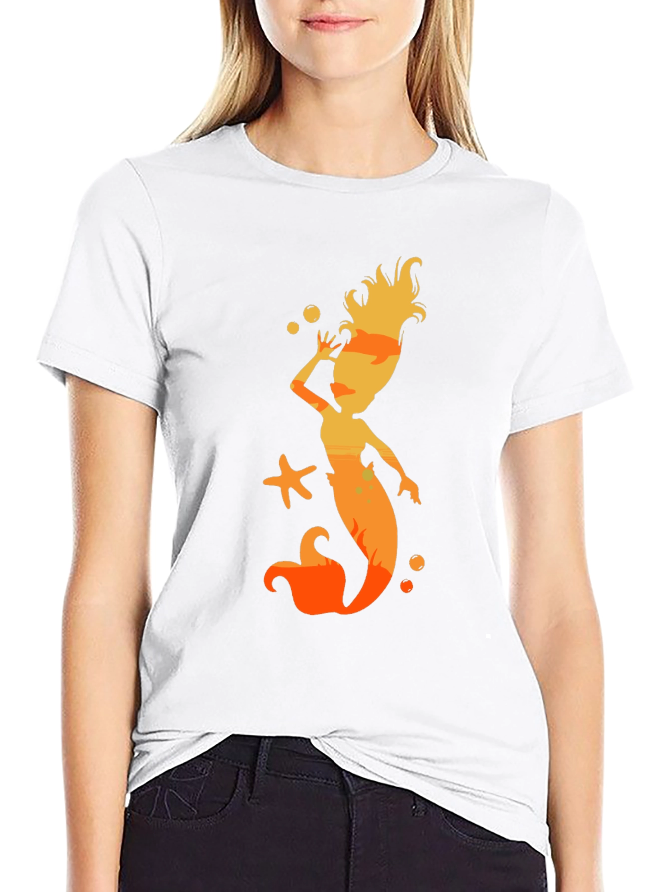 Mermaid Silhouette Graphic Black T-Shirt