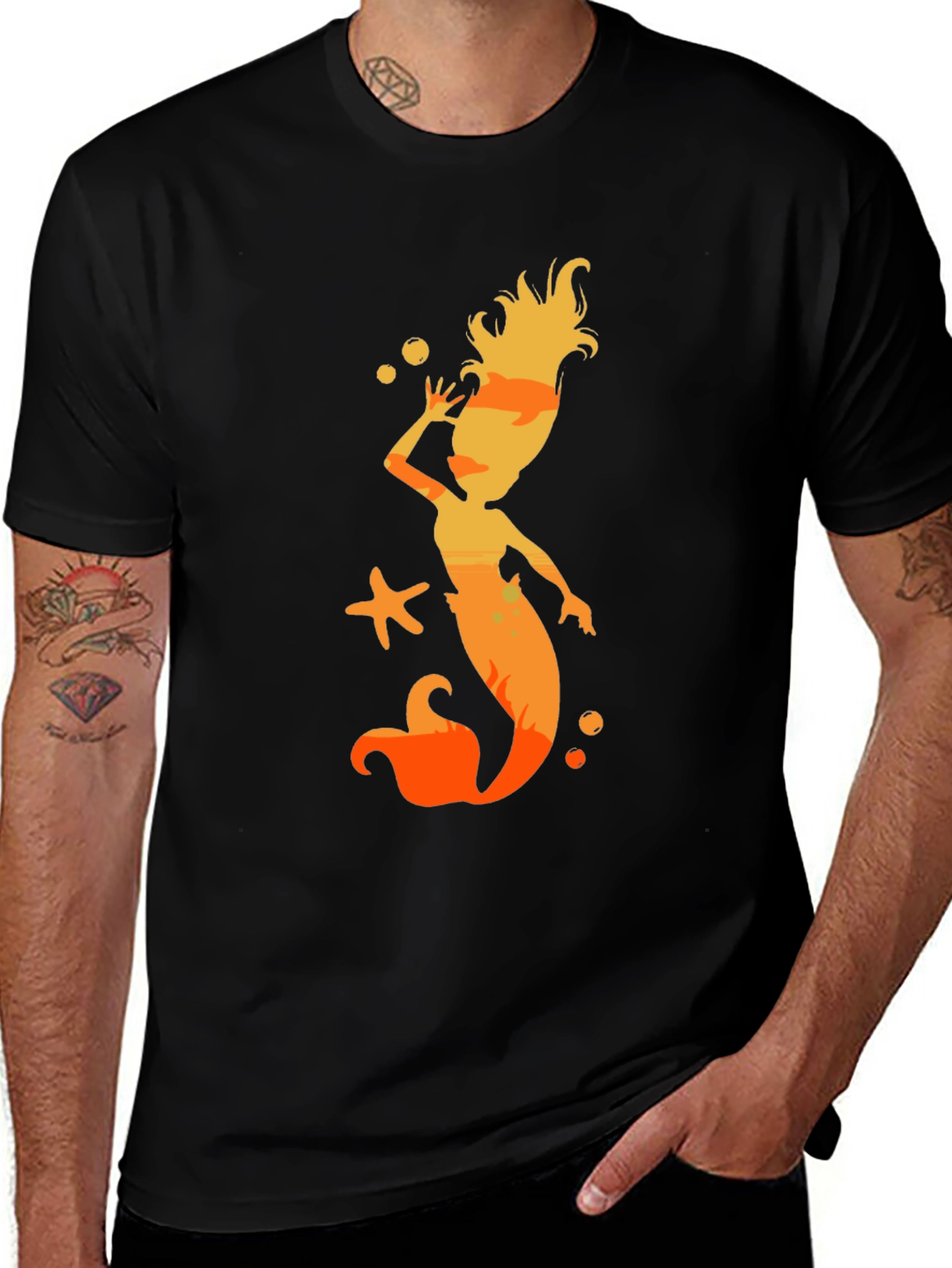Mermaid Silhouette Graphic Black T-Shirt