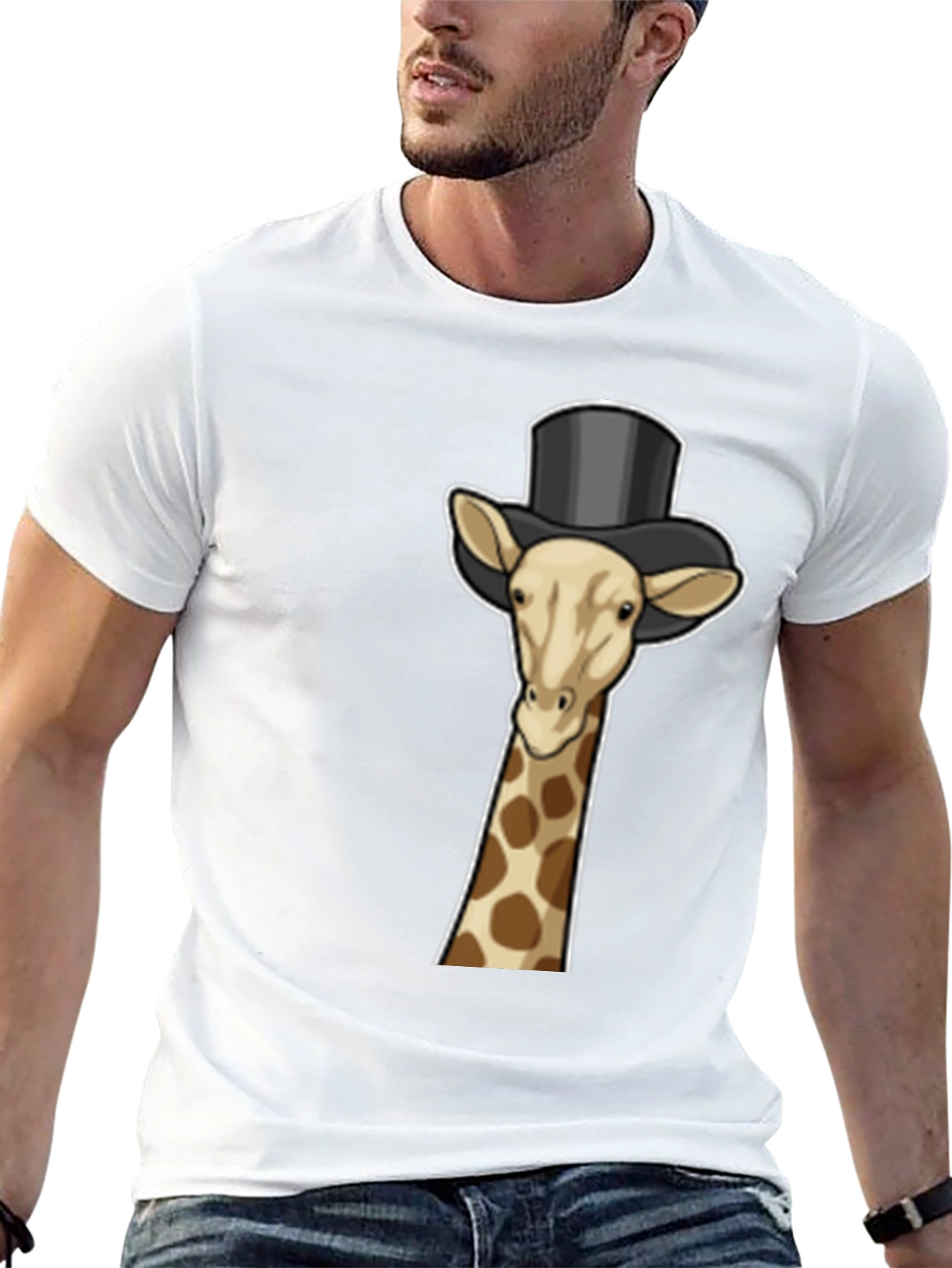 Giraffe Top Hat Graphic Tee - Black Cotton T-Shirt