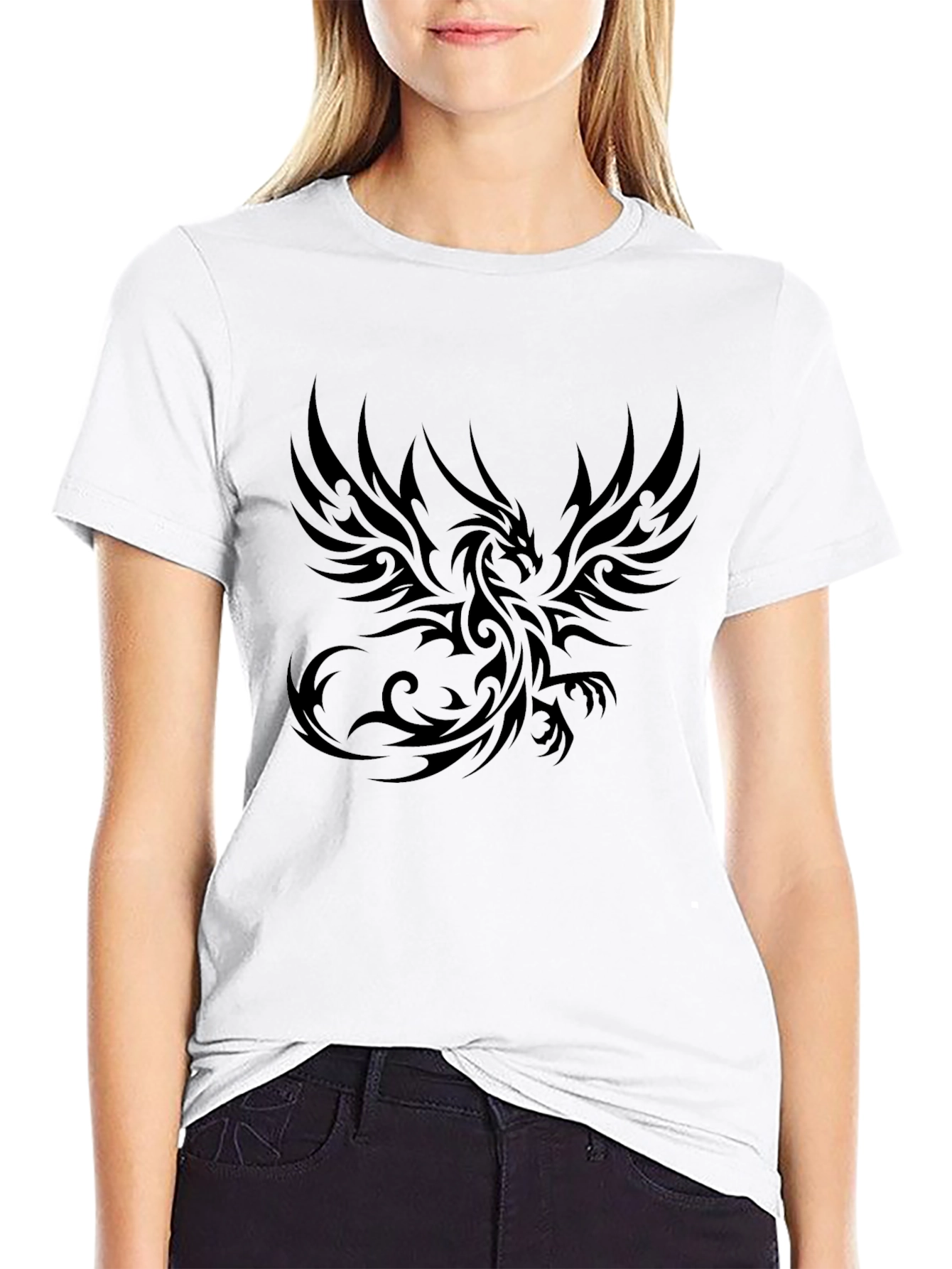 Black Dragon Print Crew Neck T-Shirt
