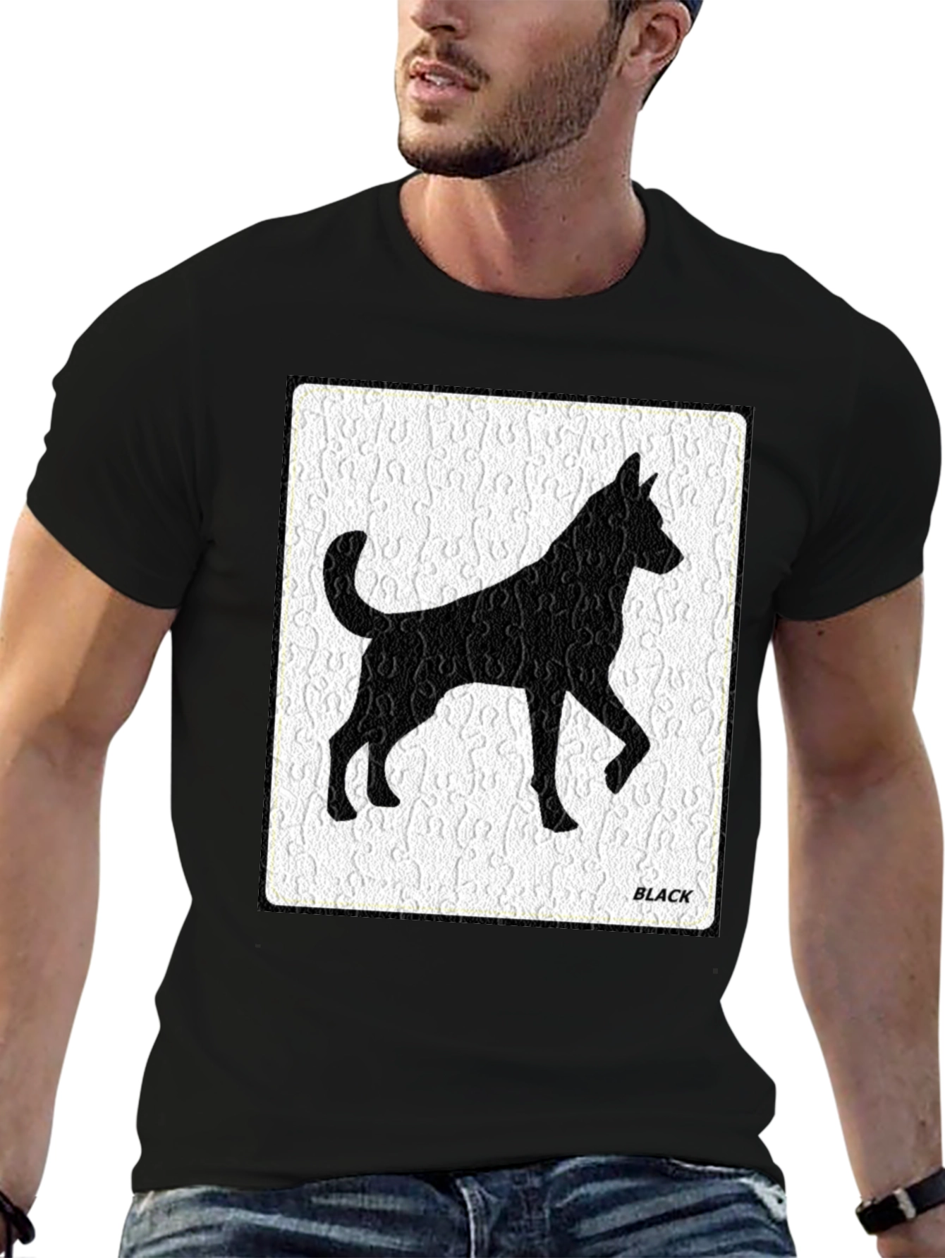 Black Dog Silhouette Tee - Puzzle Background