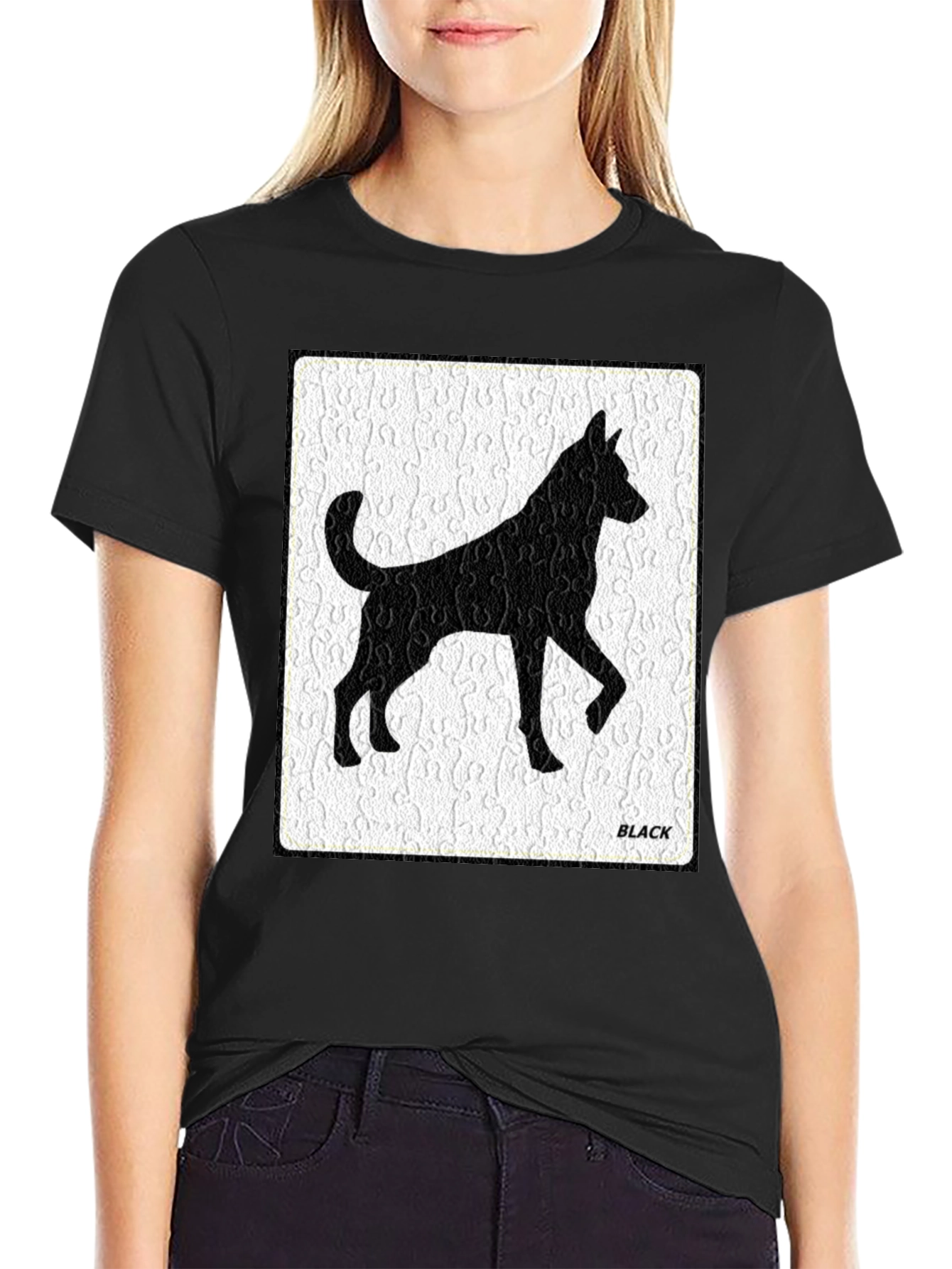 Black Dog Silhouette Tee - Puzzle Background