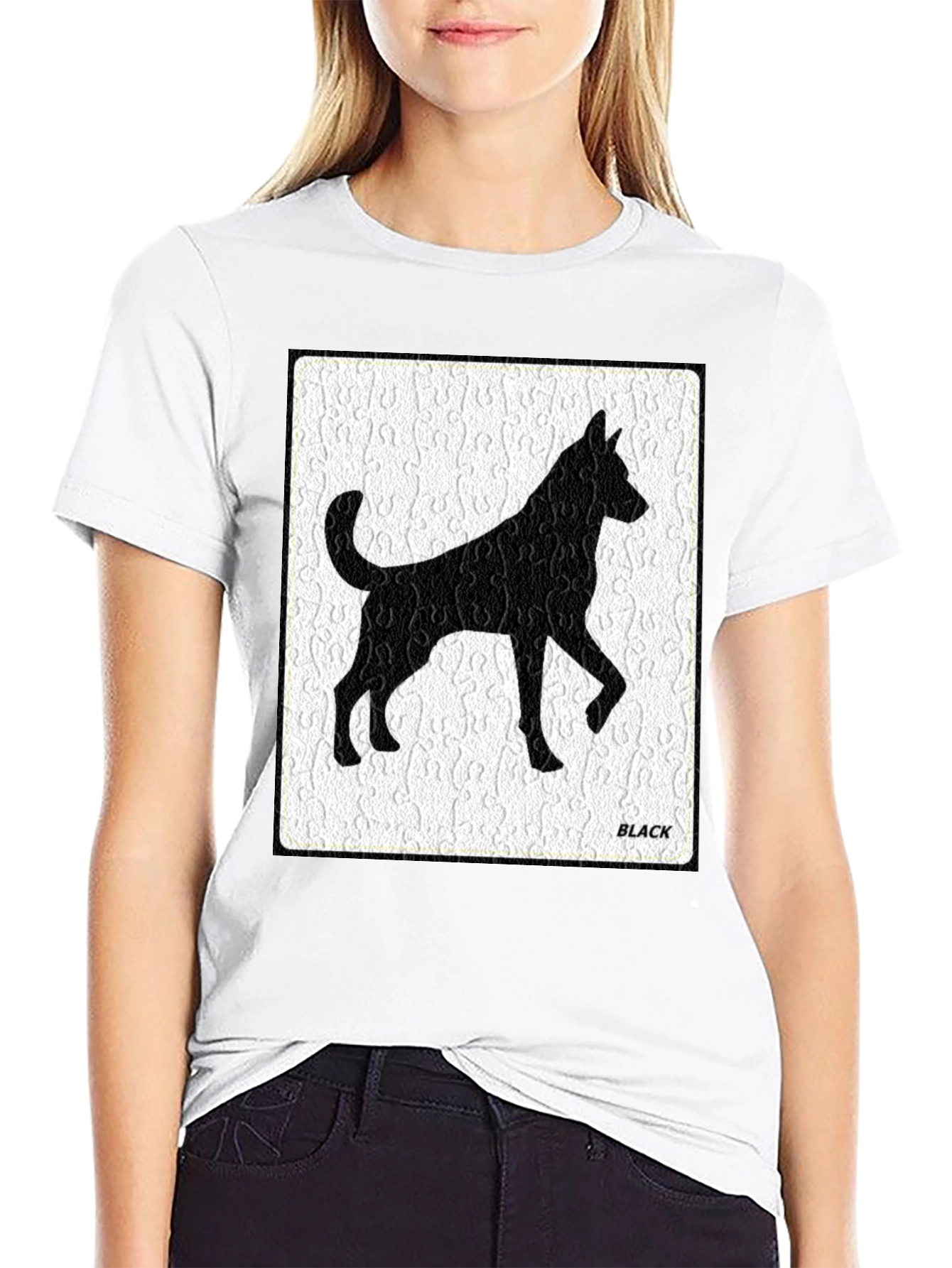 Black Dog Silhouette Tee - Puzzle Background