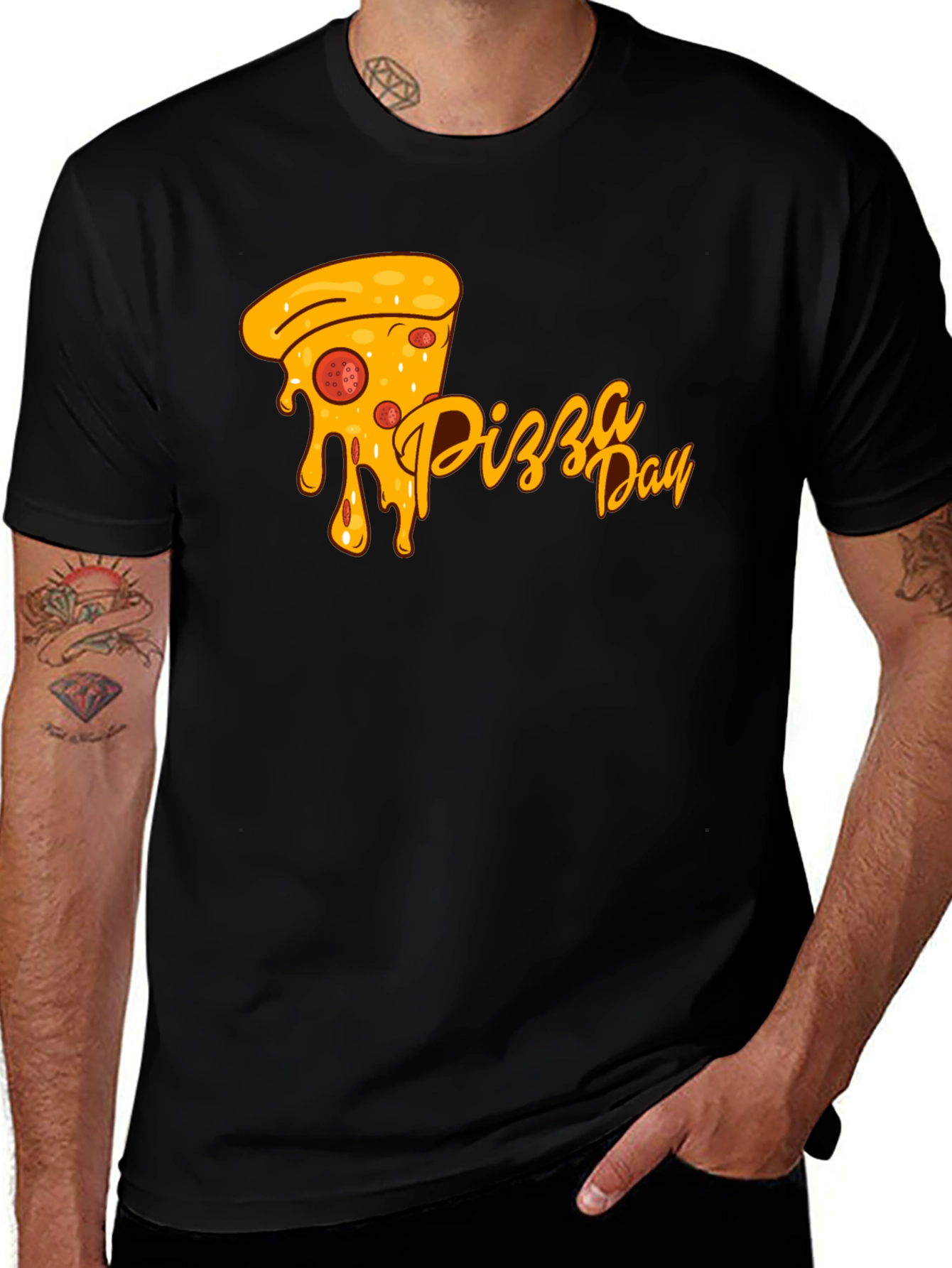 Pizza Day Graphic Tee - Black Cotton Comfort