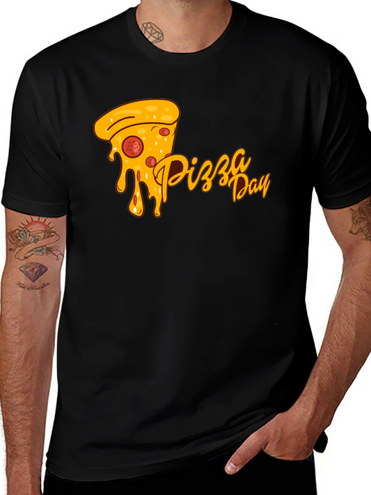 Pizza Day Graphic Tee - Black Cotton Comfort