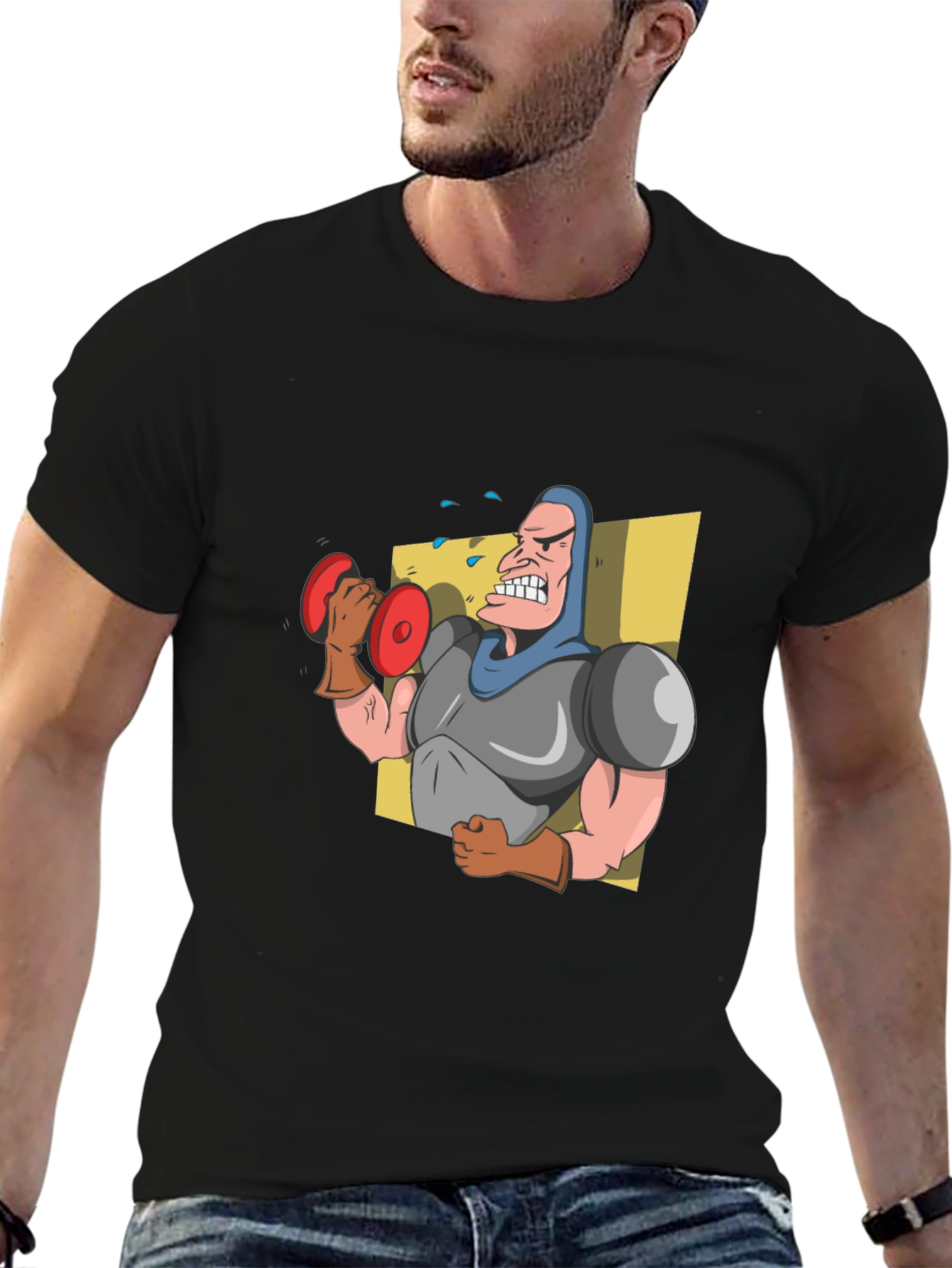 Funny Cartoon Weightlifter Graphic T-Shirt