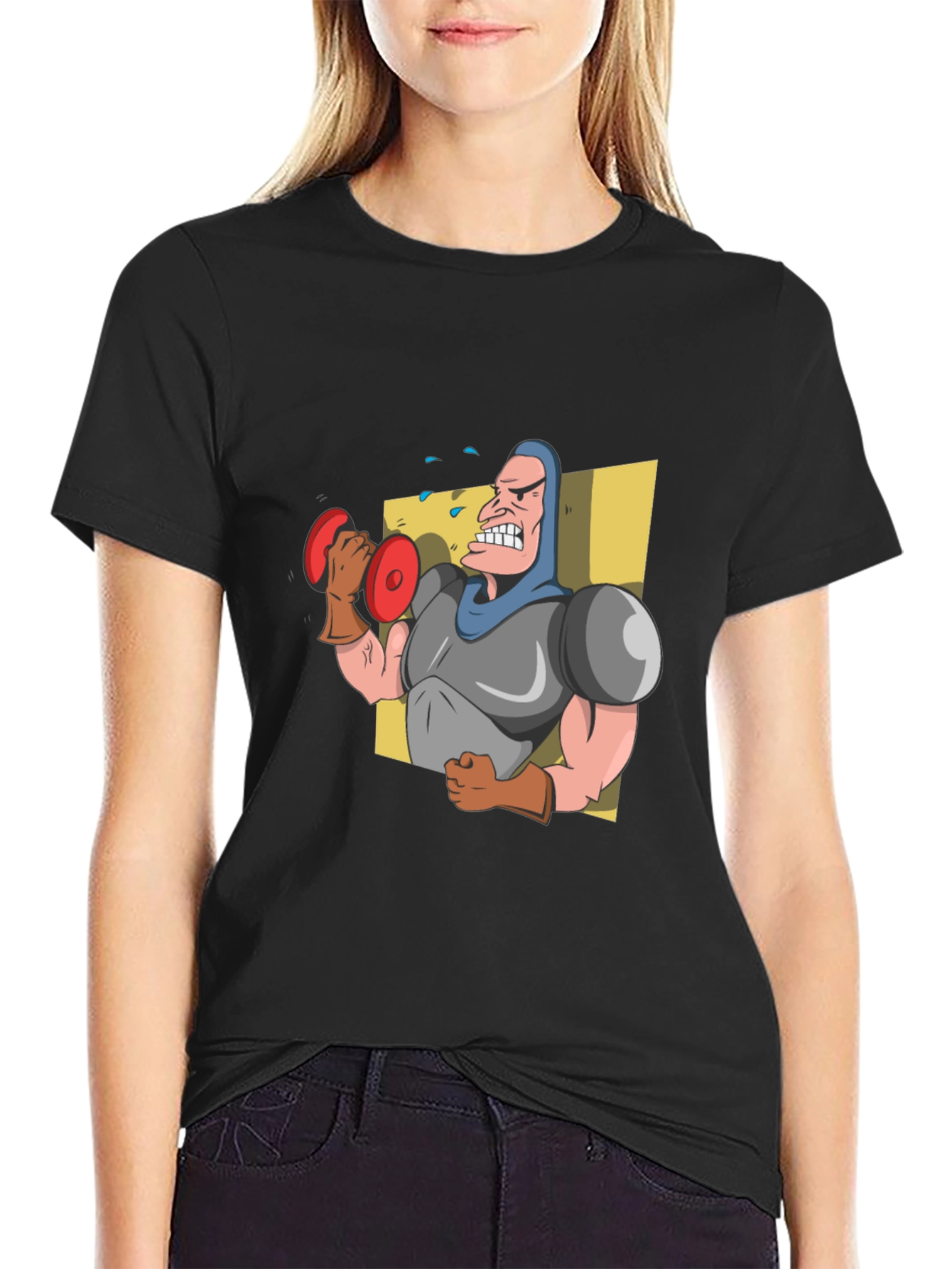 Funny Cartoon Weightlifter Graphic T-Shirt
