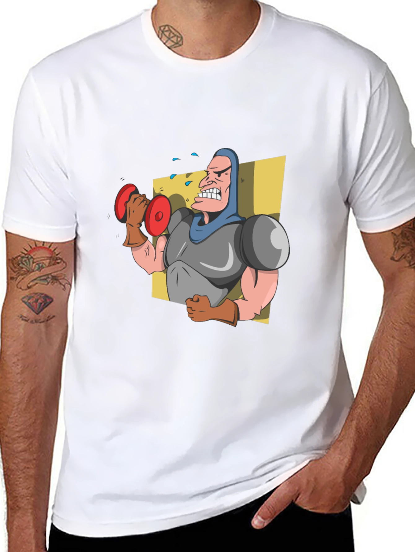 Funny Cartoon Weightlifter Graphic T-Shirt