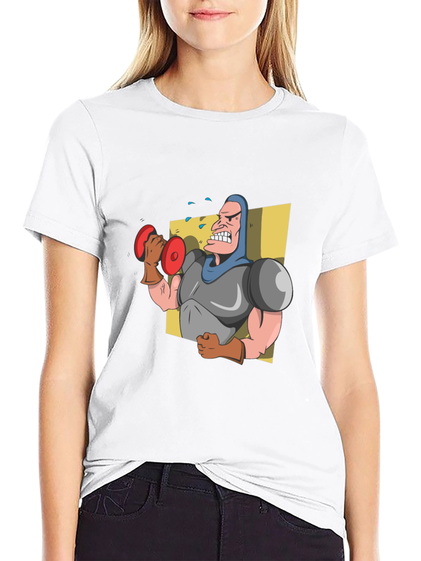 Funny Cartoon Weightlifter Graphic T-Shirt