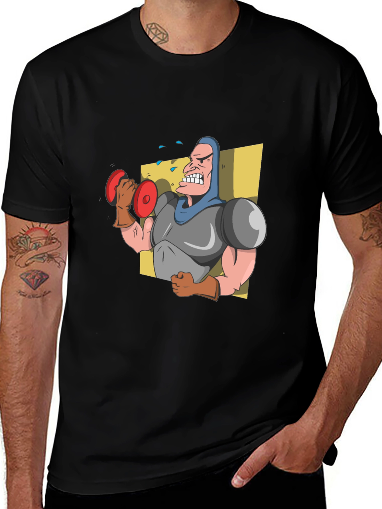 Funny Cartoon Weightlifter Graphic T-Shirt