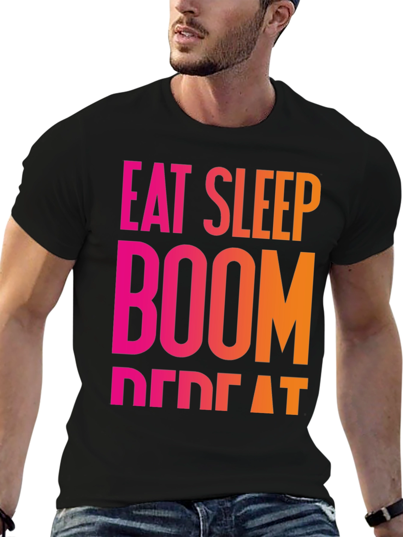 Eat Sleep Boom Repeat Black T-Shirt