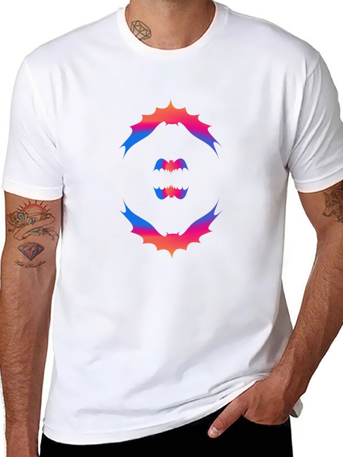 Gradient Bat Graphic Tee - Halloween Style