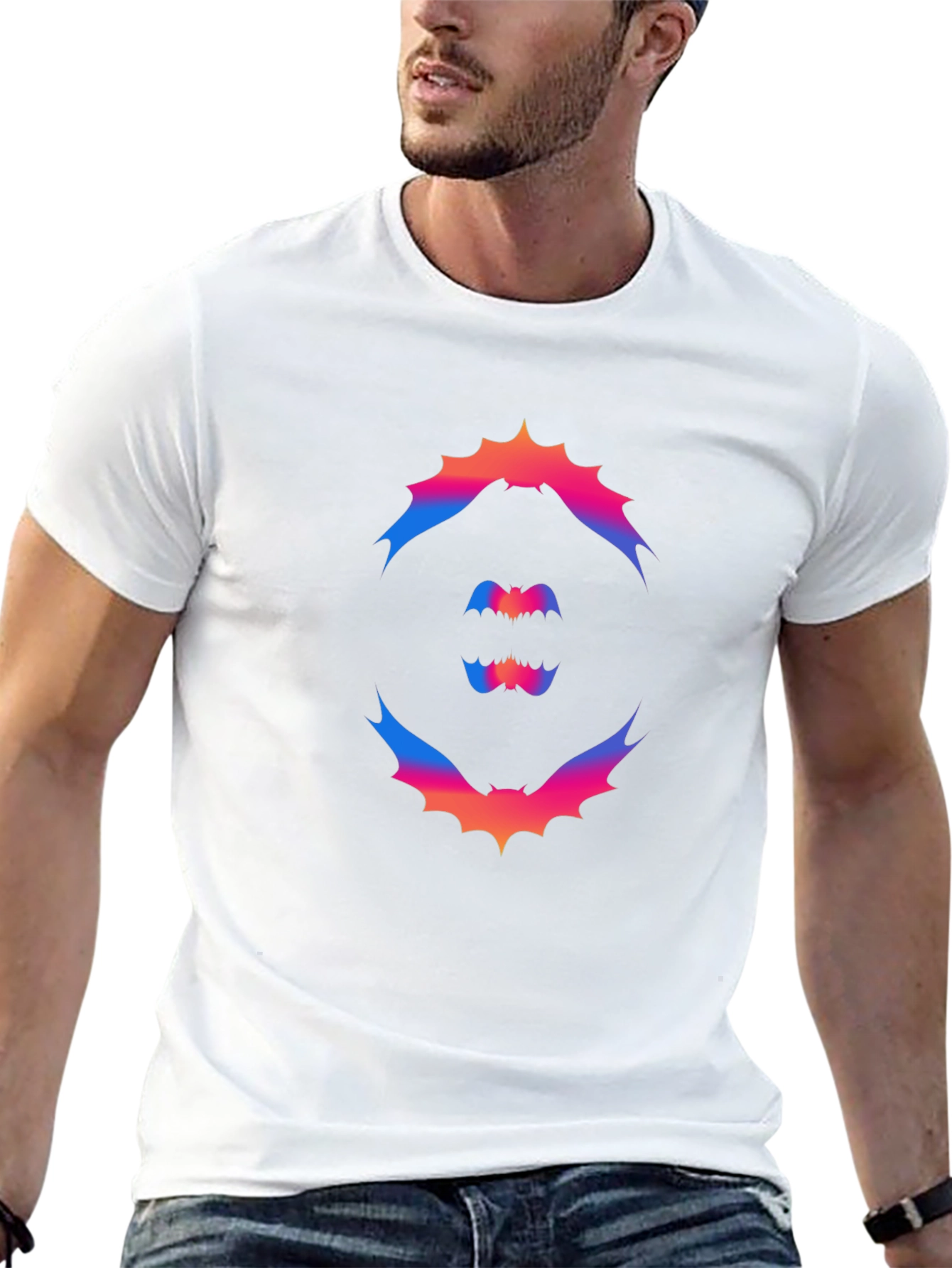 Gradient Bat Graphic Tee - Halloween Style