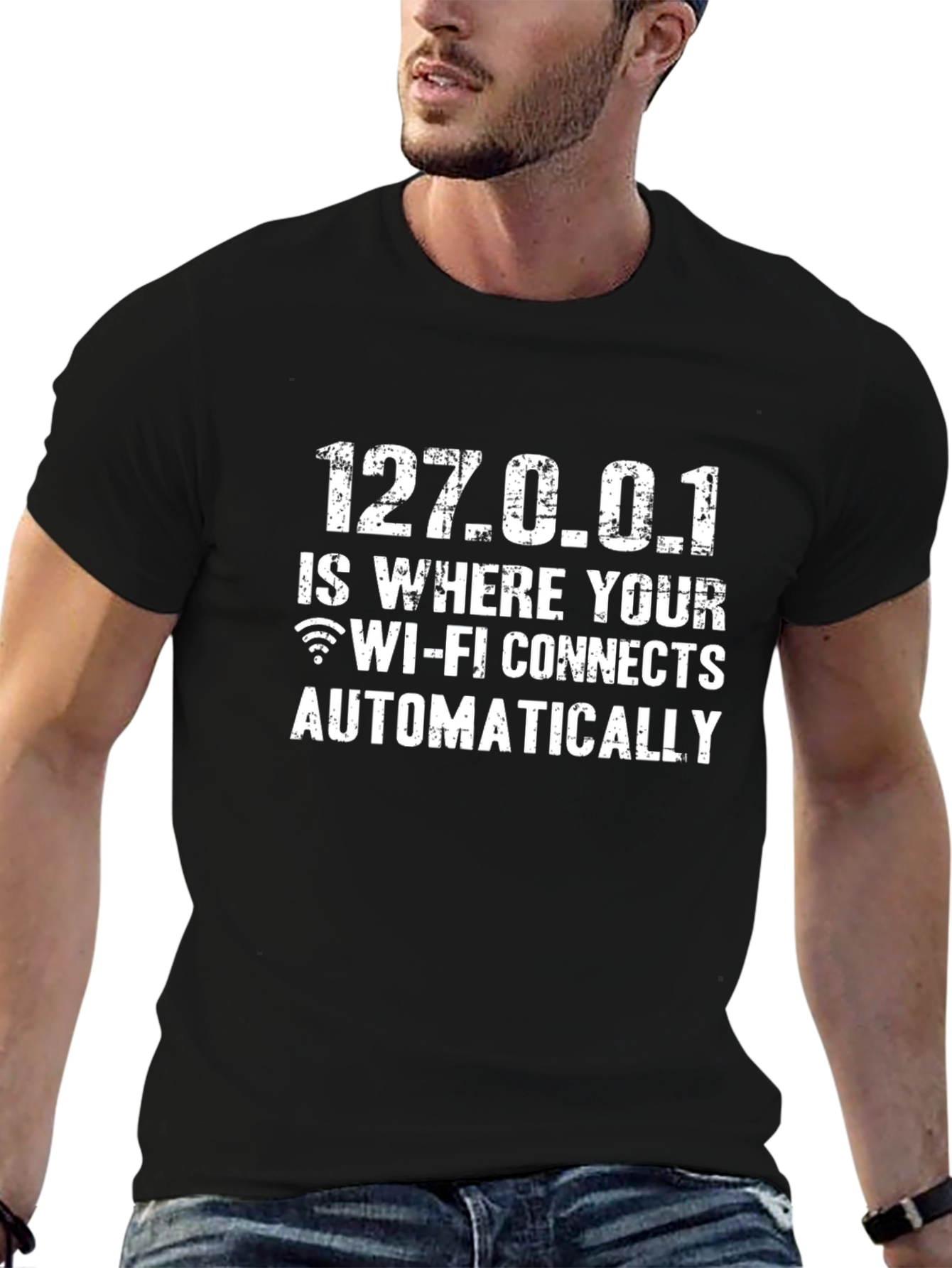 Geeky 127.0.0.1 WiFi Black T-Shirt