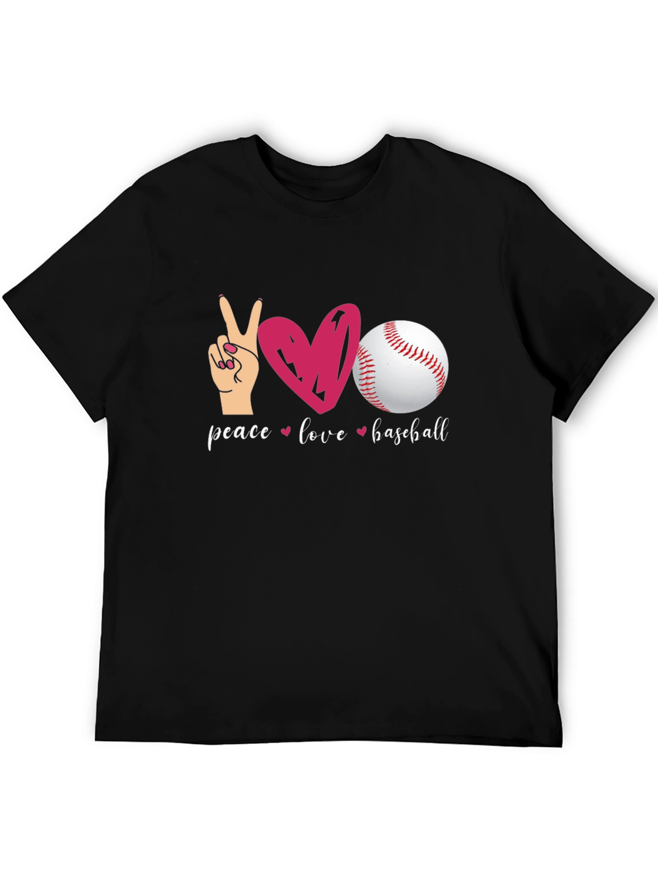 Peace Love Baseball Black T-Shirt
