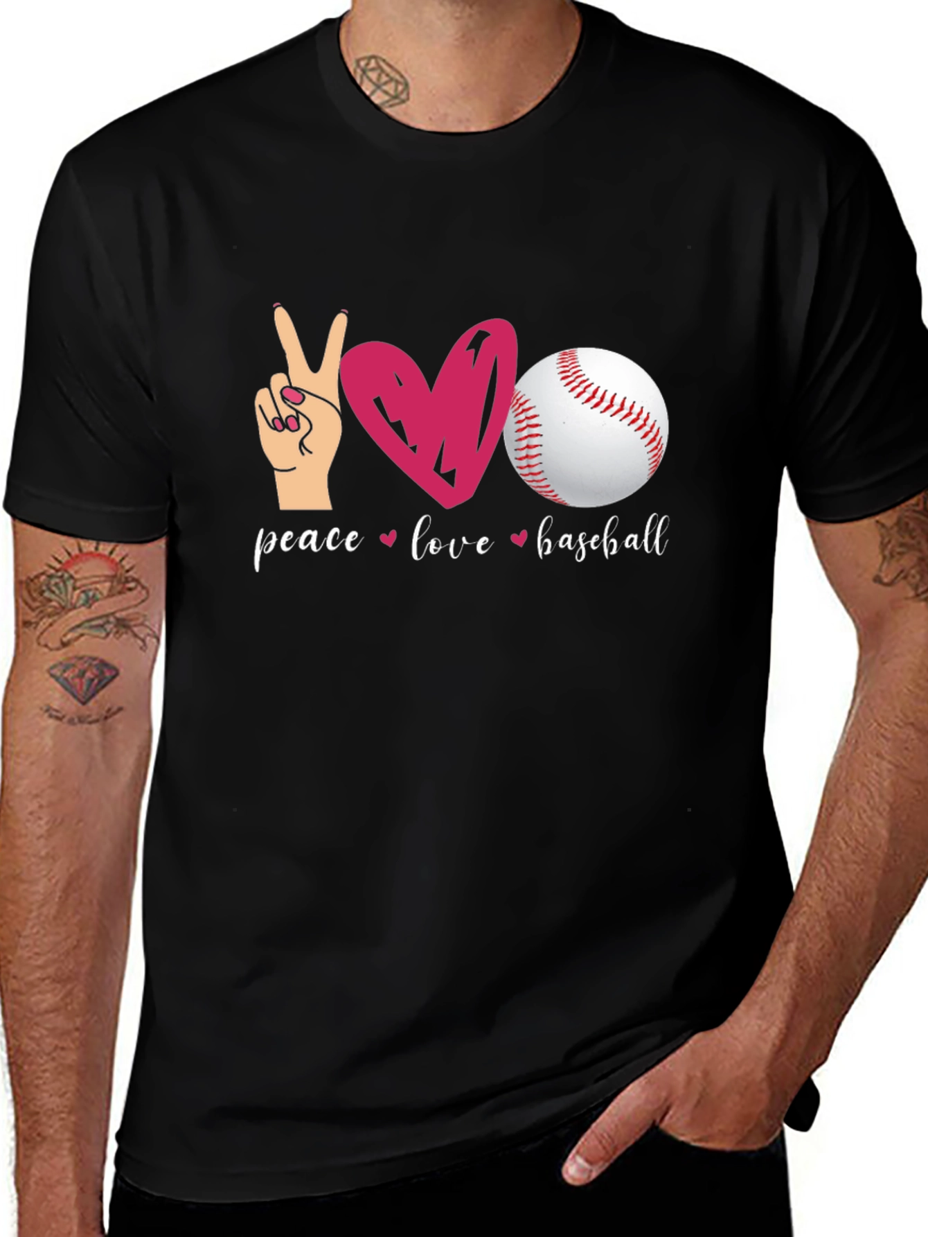 Peace Love Baseball Black T-Shirt