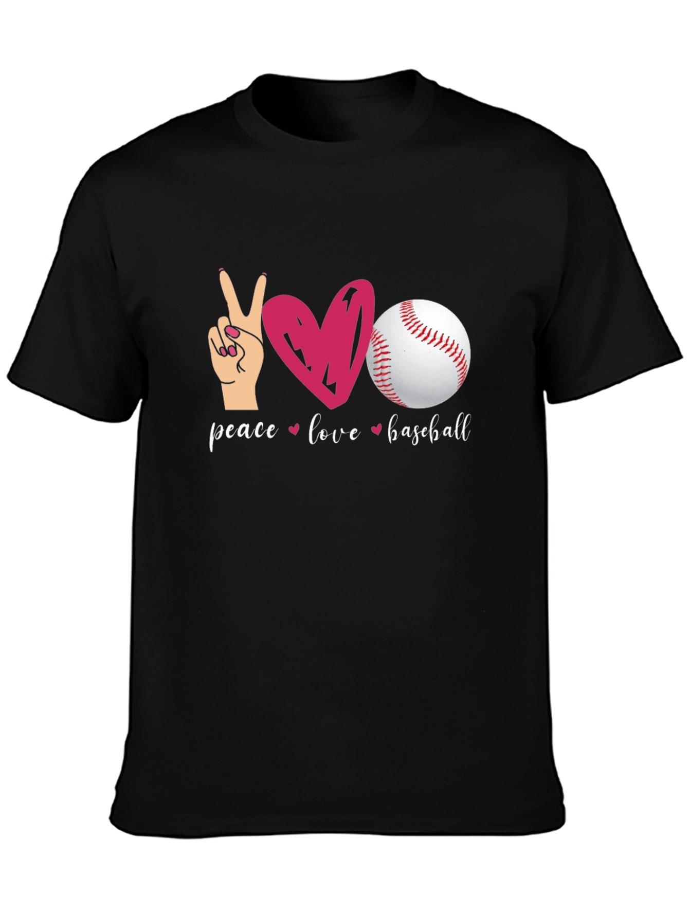Peace Love Baseball Black T-Shirt